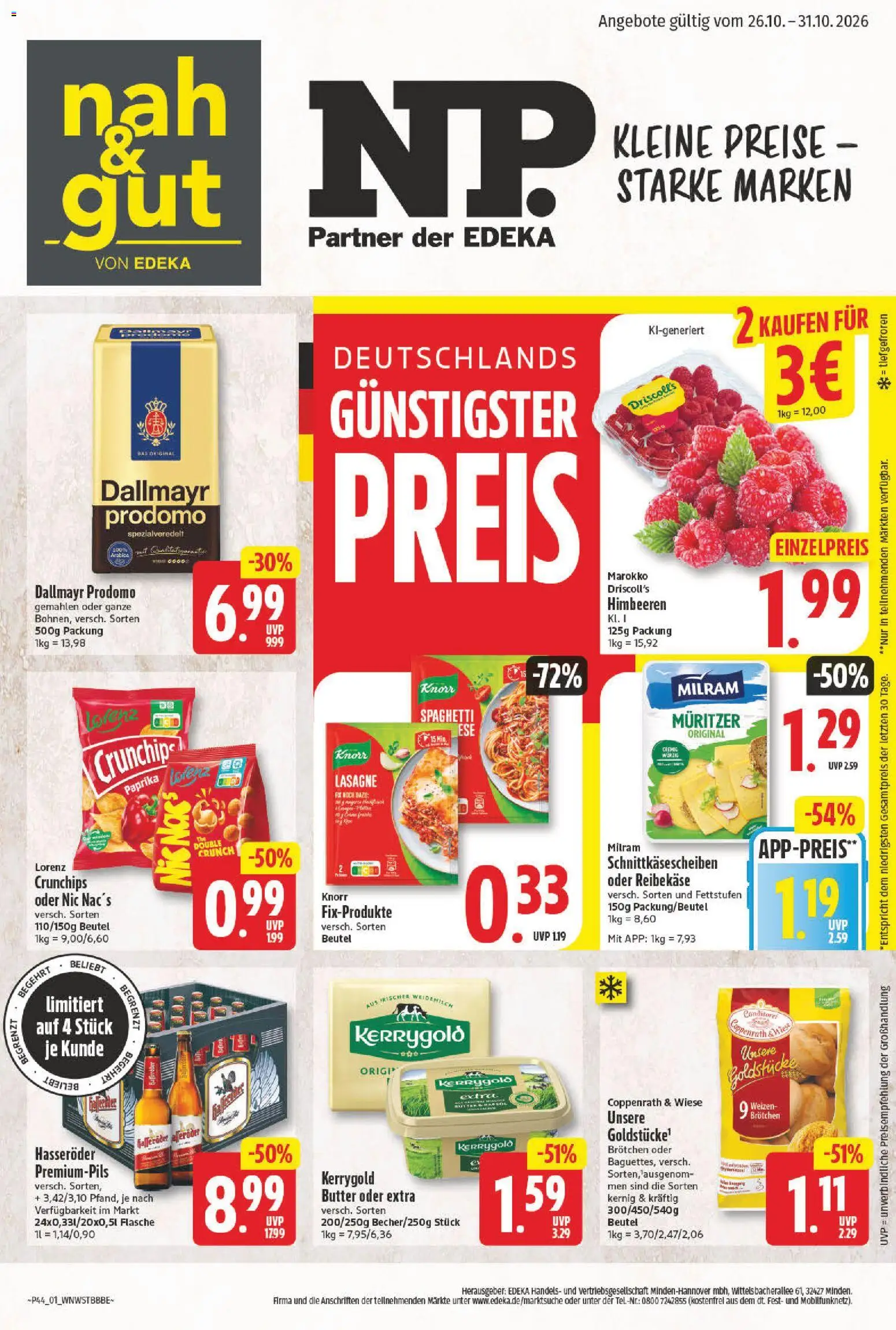 NP Discount Prospekt – gültig ab 26.10.2026 | Seite: 1 | Produkte: Knorr, Dallmayr, Paprika, Milram