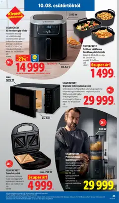 SILVERCREST Digitális mikrohullámú sütő, Grillfunkcióval és 10 praktikus automata programmal, Érintésmentes érezérzékelős és mozgásérzékelős, Többfunkciós LED-kijelző, Üveg forgótányérral, És nemesacél grillráccsal, Méret: kb. 45x26x38 cm - amely érvényes a következő dátumtól: 2026.10.08. | Oldal: 45
