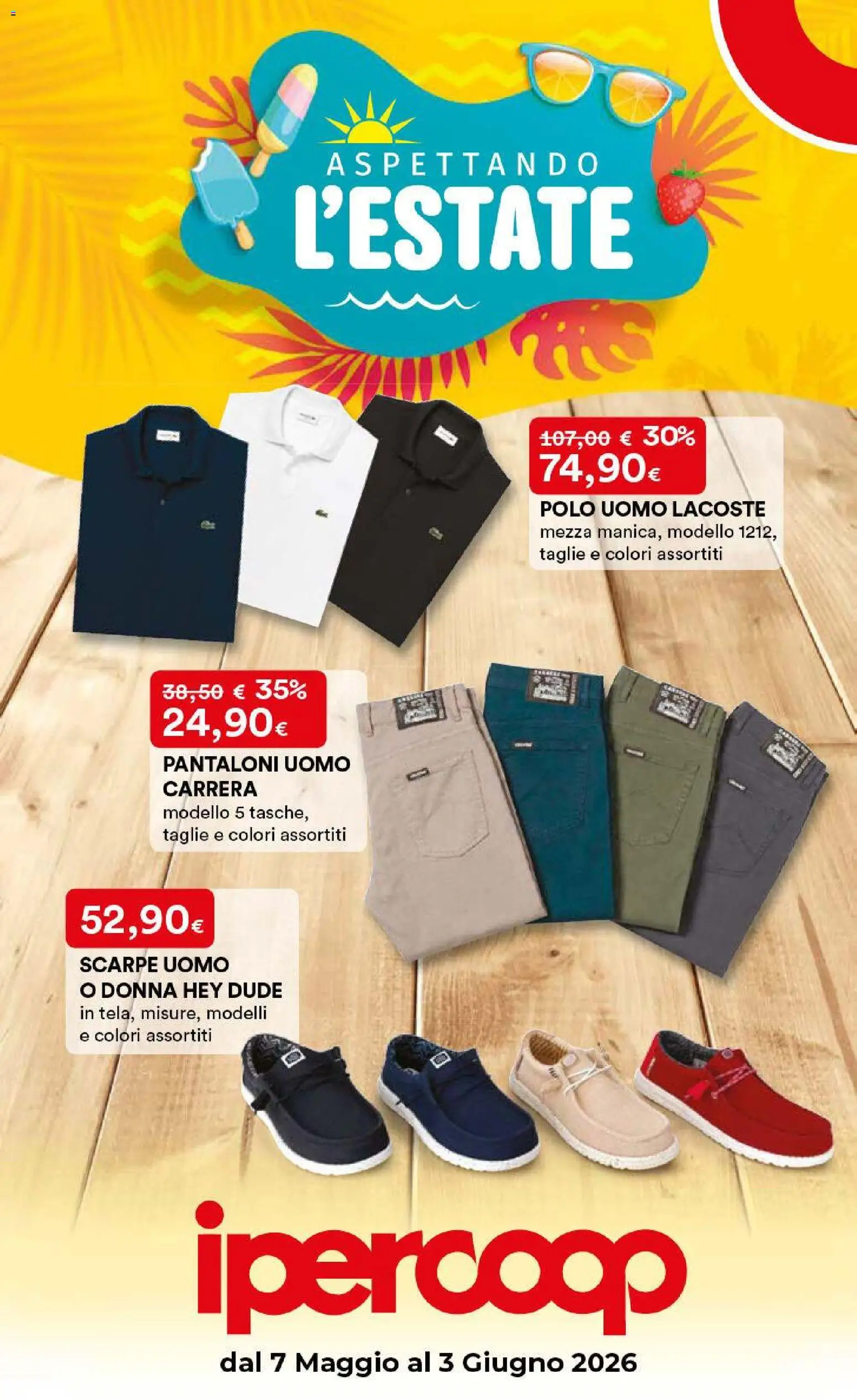 Volantino Ipercoop del 07.05.2026 | Pagina: 1 | Prodotti: Pantaloni, Scarpe, Polo