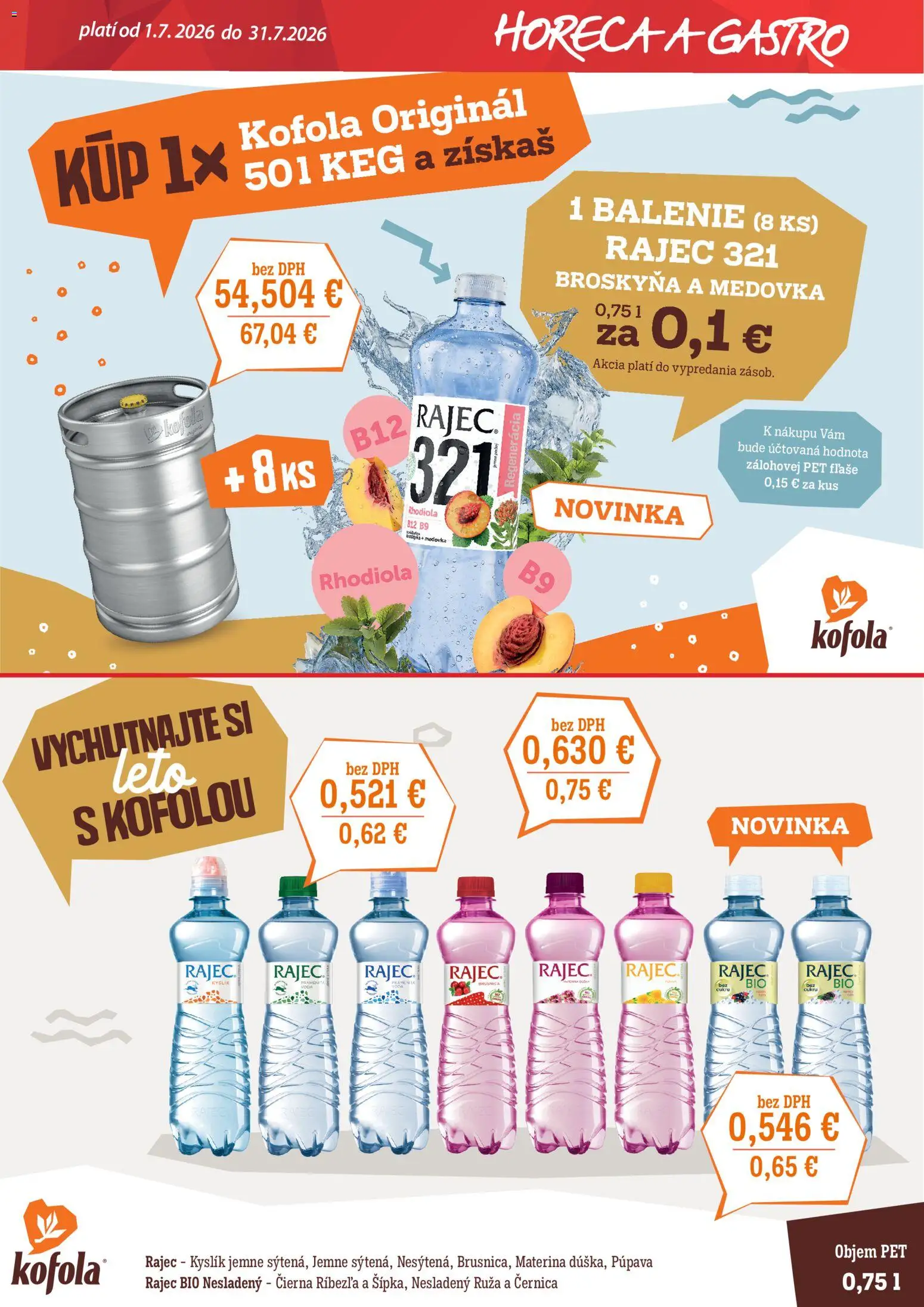 Nové CBA Verex akcie – leták je platný od 01.07.2026 | Strana: 4 | Produkty: Rajec, Kofola