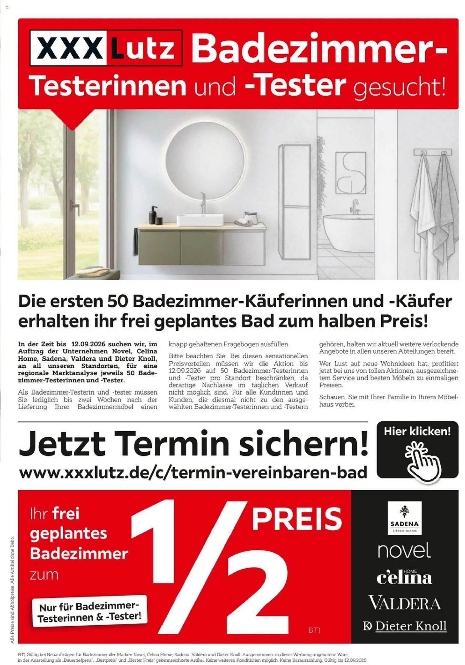 XXXLutz Badzimmertesterinnen und -tester gesucht – gültig ab 29.08.2026 | Seite: 1 | Produkte: Bad