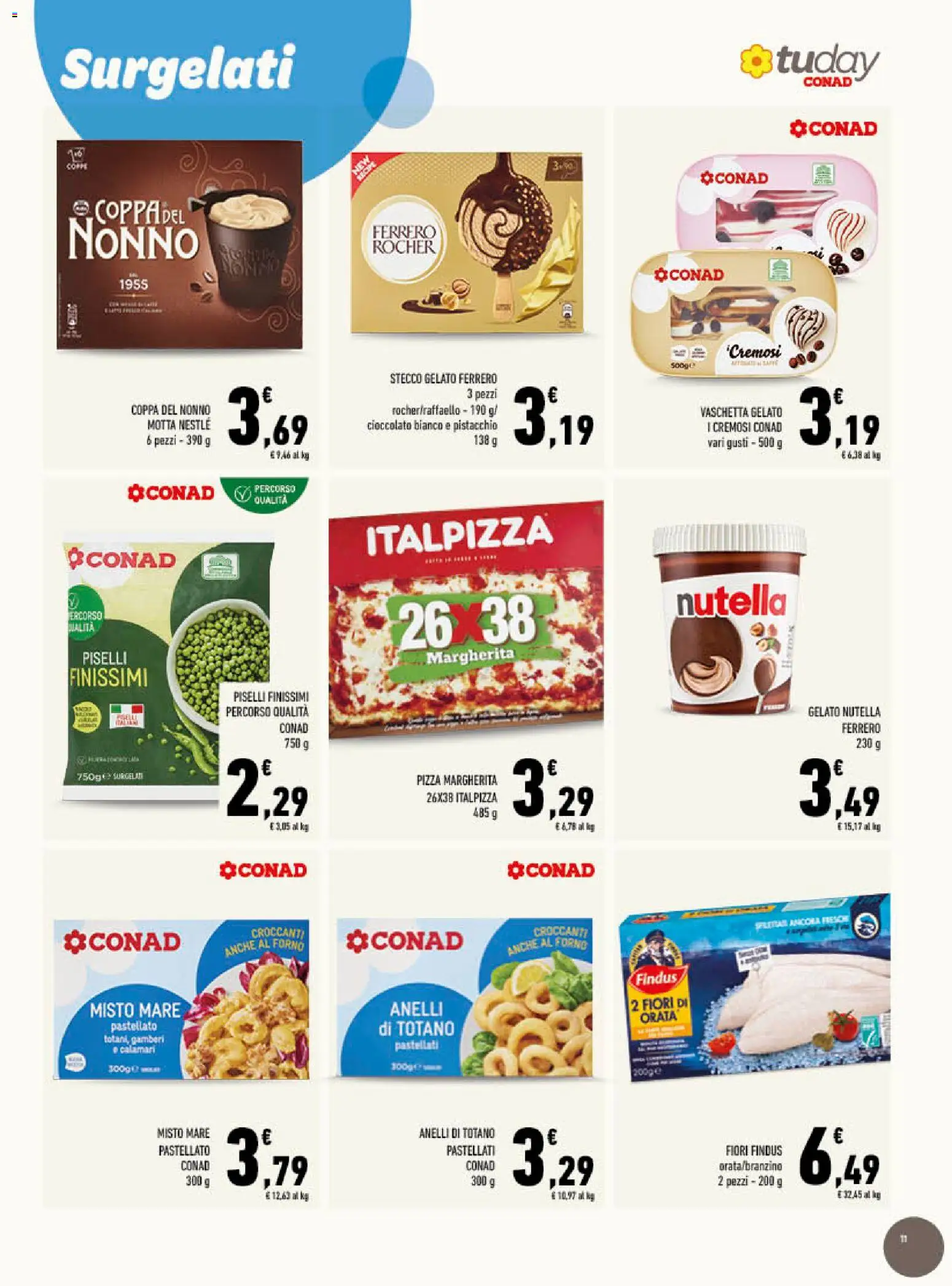 Volantino Conad del 17.06.2026 | Pagina: 11 | Prodotti: Pizza, Gamberi, Orata, Piselli