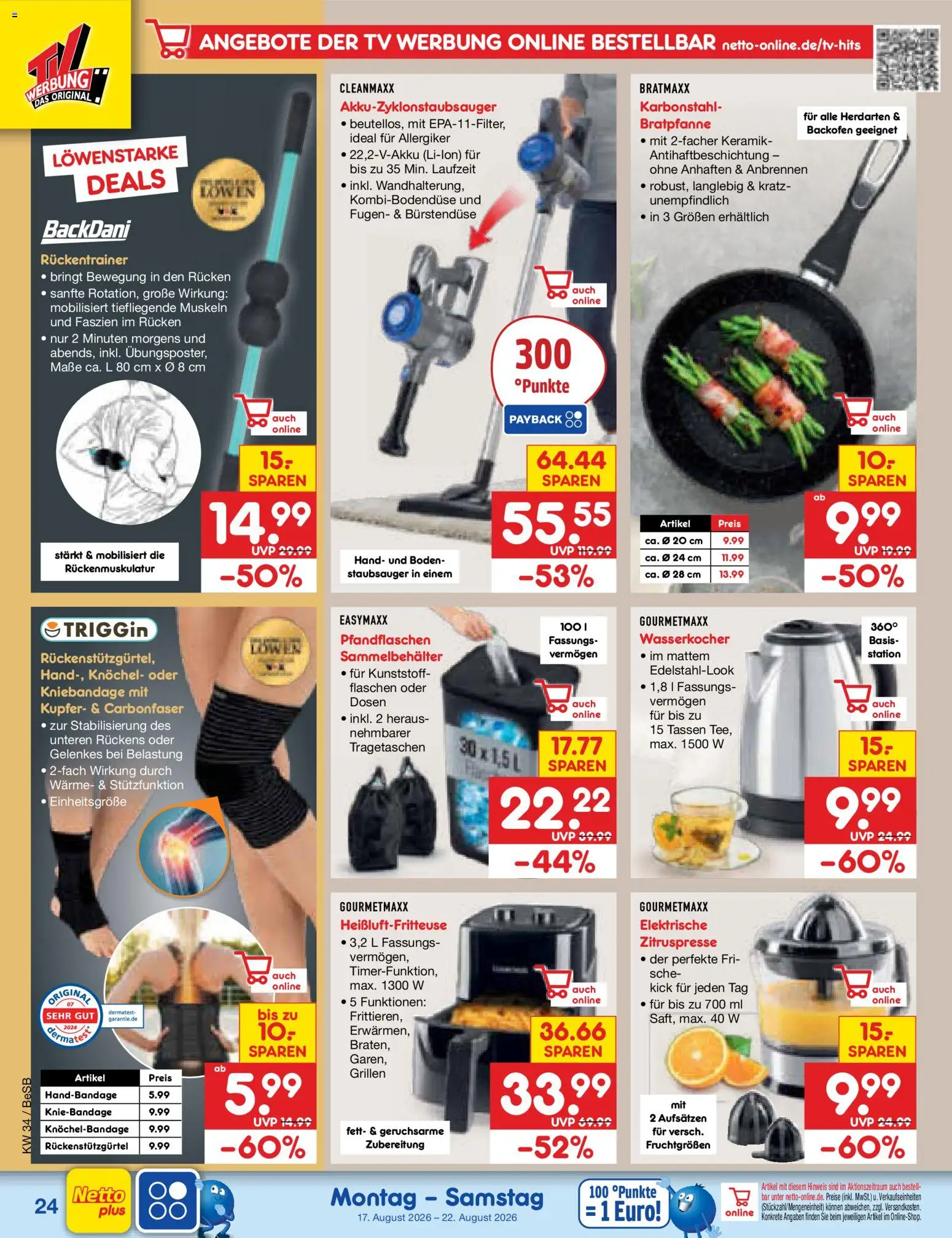 Netto Marken-Discount Prospekt – gültig ab 17.08.2026 | Seite: 34 | Produkte: Wasserkocher, Staubsauger, Backofen, TV