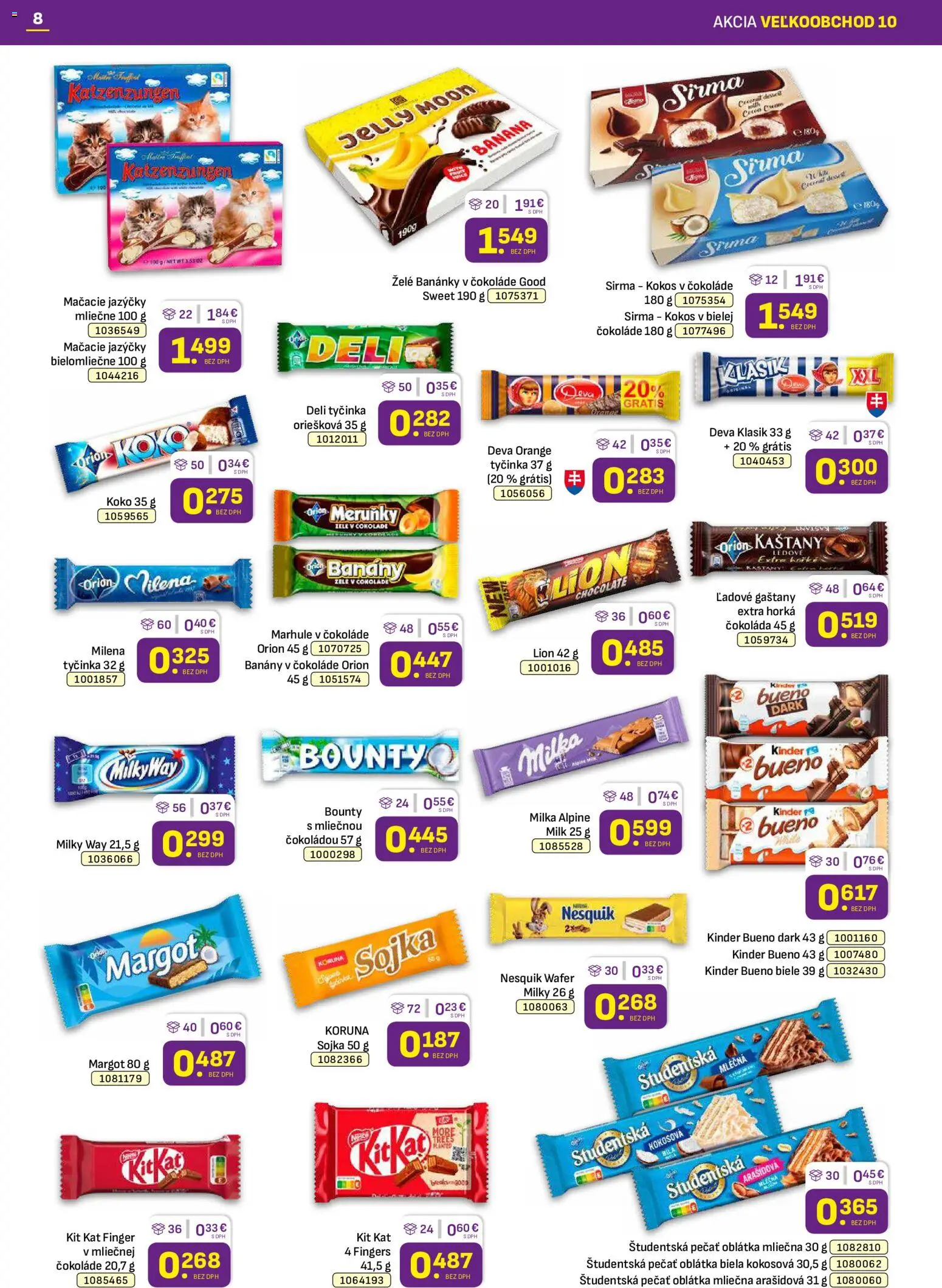 Nové Libex akcie – leták je platný od 18.05.2026 | Strana: 8 | Produkty: Banány v čokoláde, Čokoláda, Študentská pečať, Milka