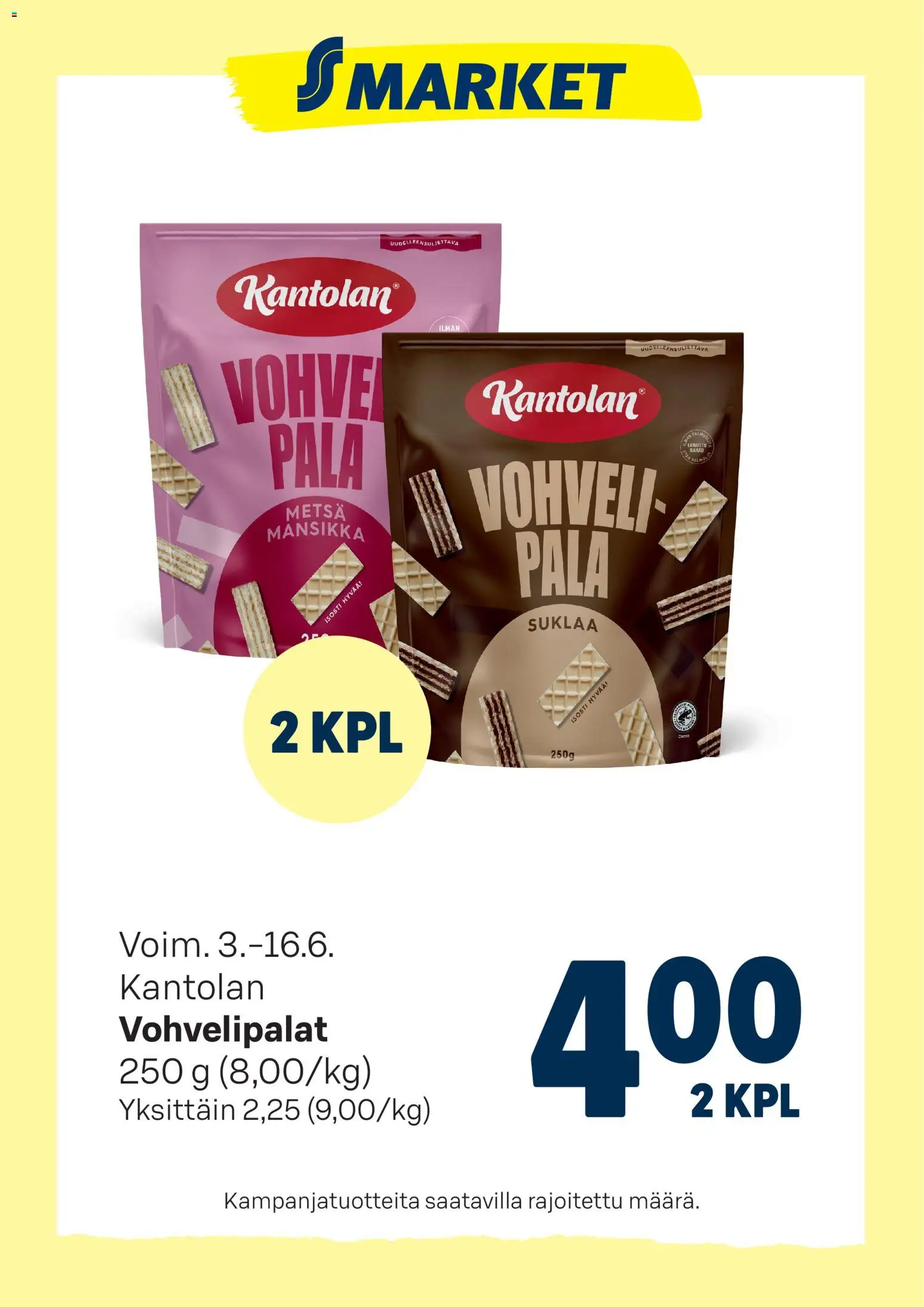 S-market tarjoukset Vohvelipalat – voimassa 03.06.2026 alkaen | Sivu: 1 | Tuotteet: Suklaa