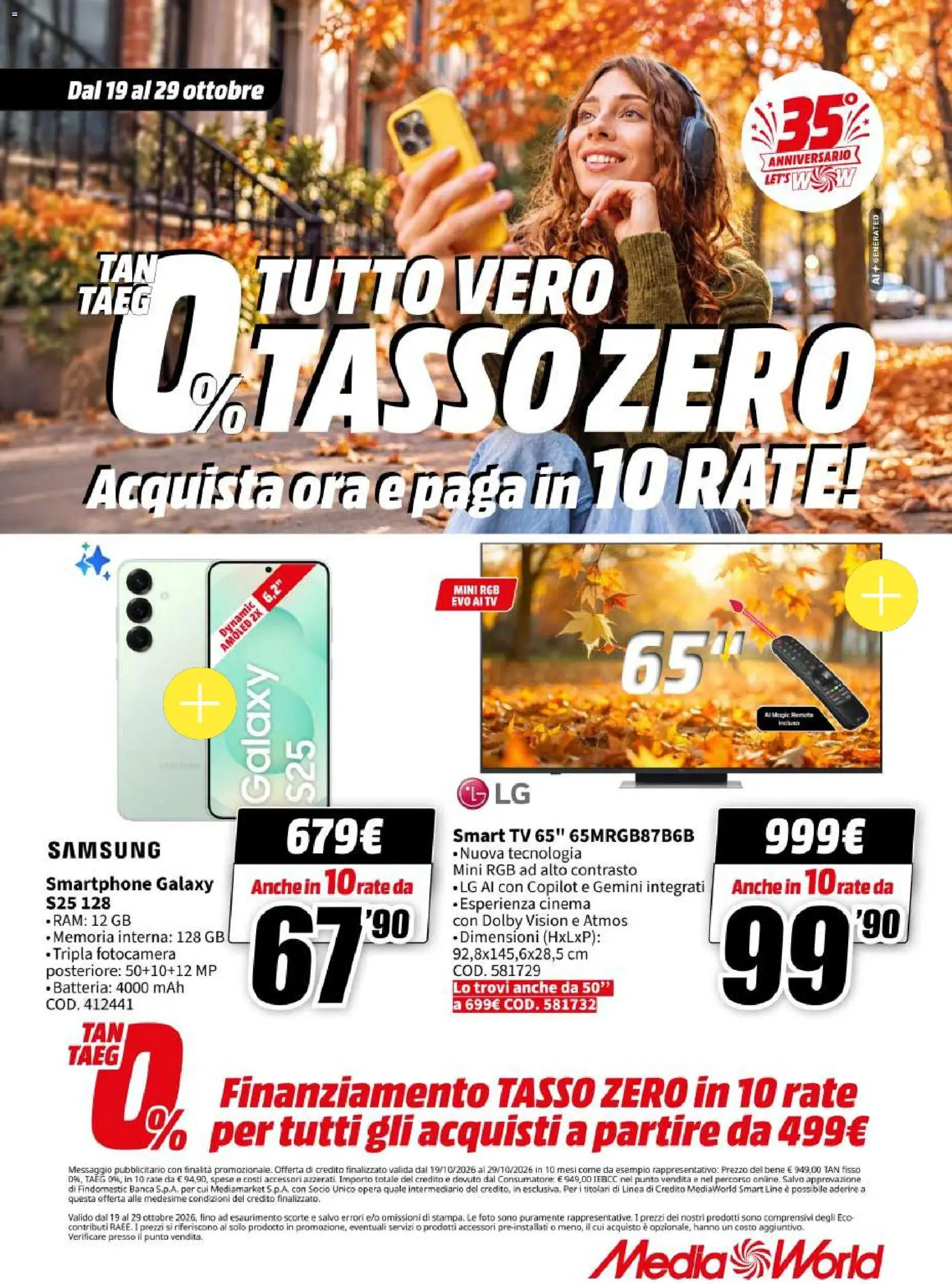 Volantino Media World del 19/10/2026 | Pagina: 1 | Prodotti: TV, Fotocamera, Batteria, Samsung