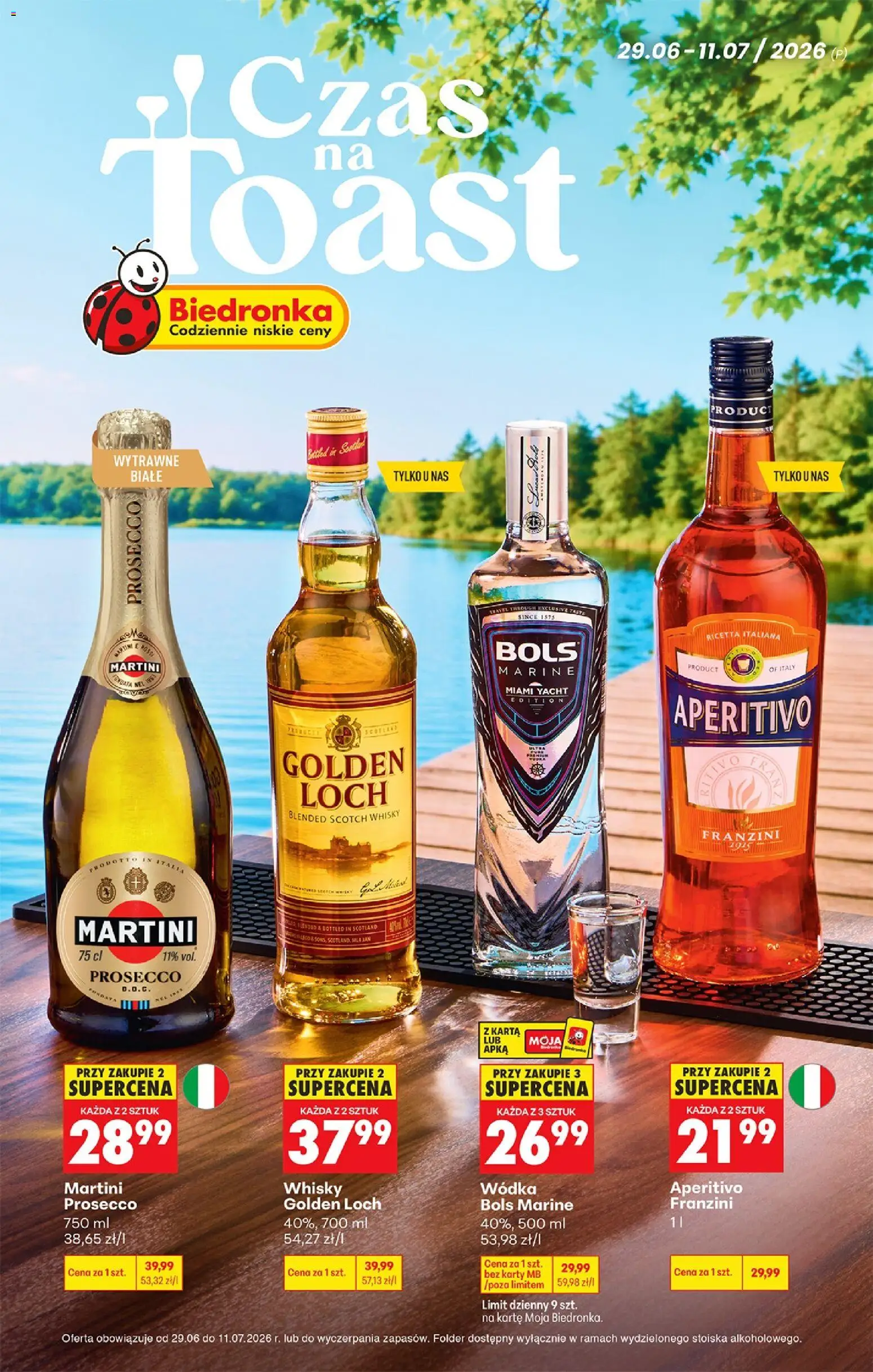 Biedronka gazetka - Czas na toast od 29.06.2026 | Strona: 1 | Produkty: Karta, Martini prosecco, Vodka, Whisky