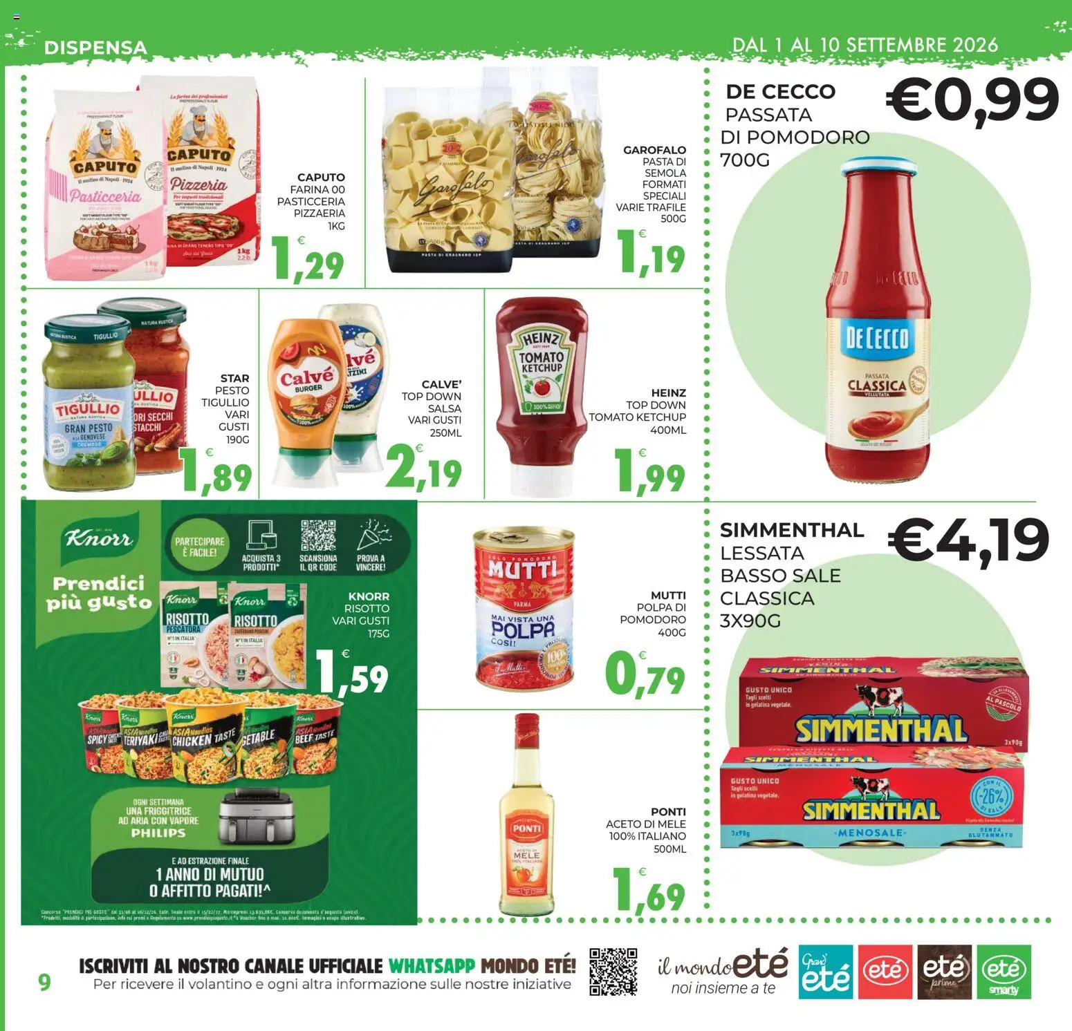 Volantino Eté del 01/09/2026 | Pagina: 9 | Prodotti: De Cecco, Pasta, Passata di pomodoro, Semola