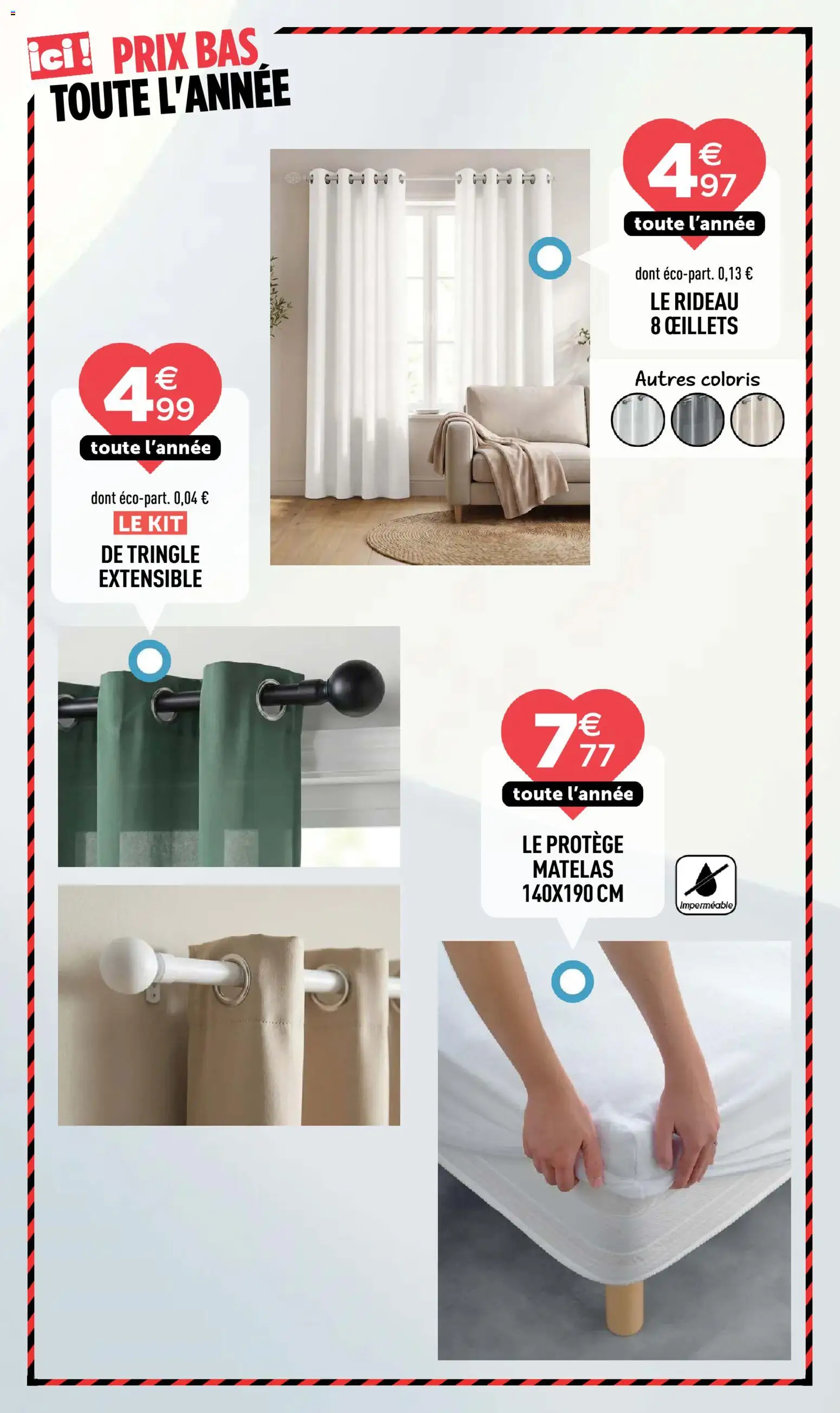 {H1} | Page: 12 | Produits: Matelas 140x190, Tringle extensible, Matelas, Rideau