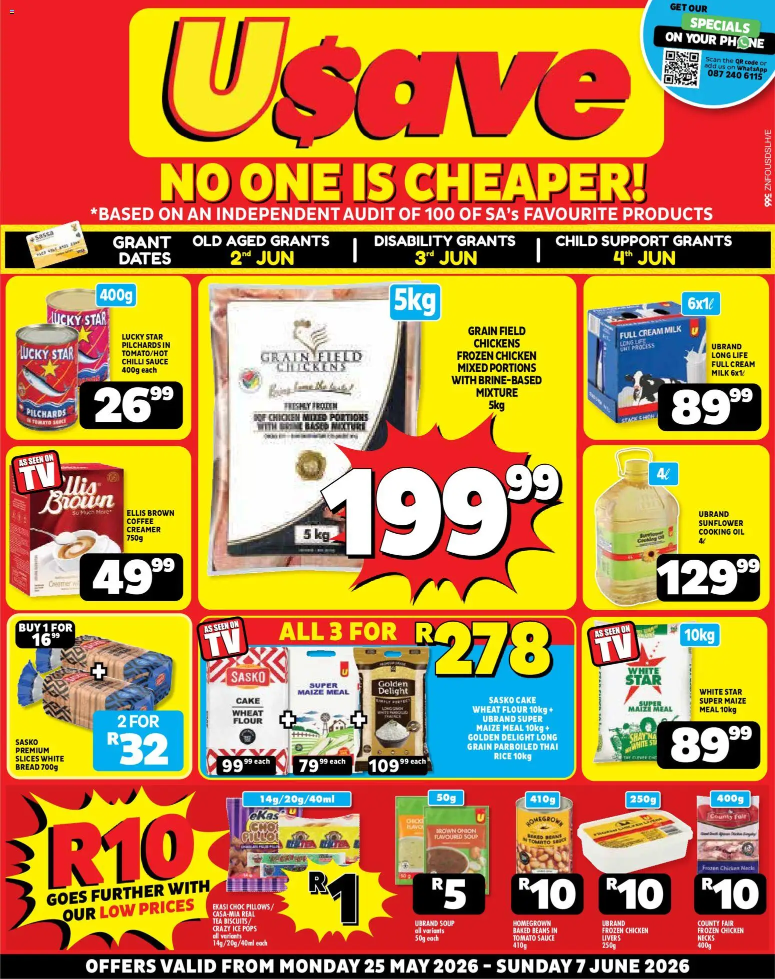 New Usave catalogue – valid from 25.05.2026 | Page: 1 | Products: Dates, Flour, Maize meal, Soup