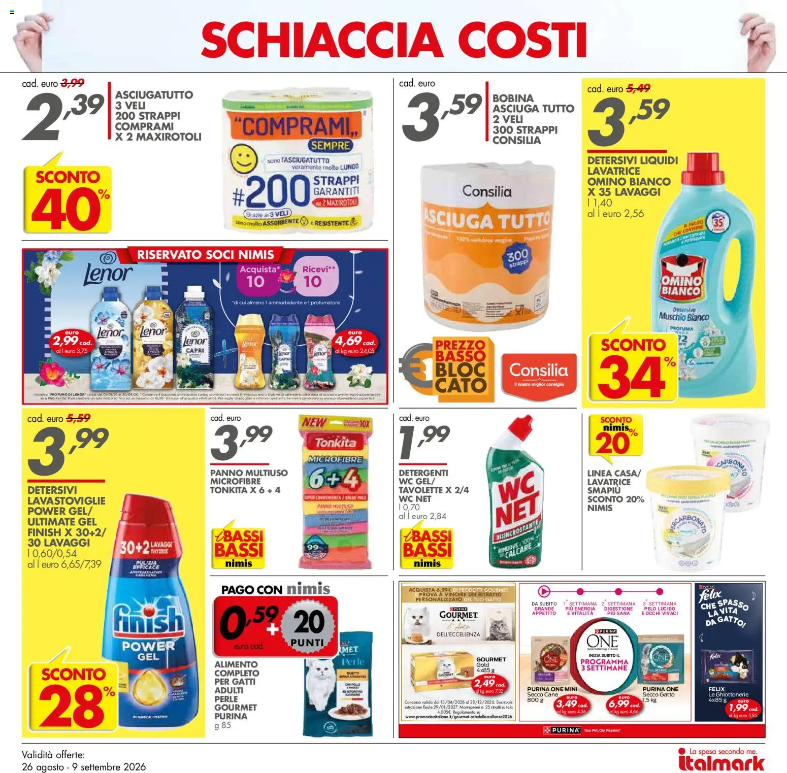 Volantino Italmark del 26/08/2026 | Pagina: 9 | Prodotti: Ammorbidente, Lavastoviglie, Asciugatutto, WC