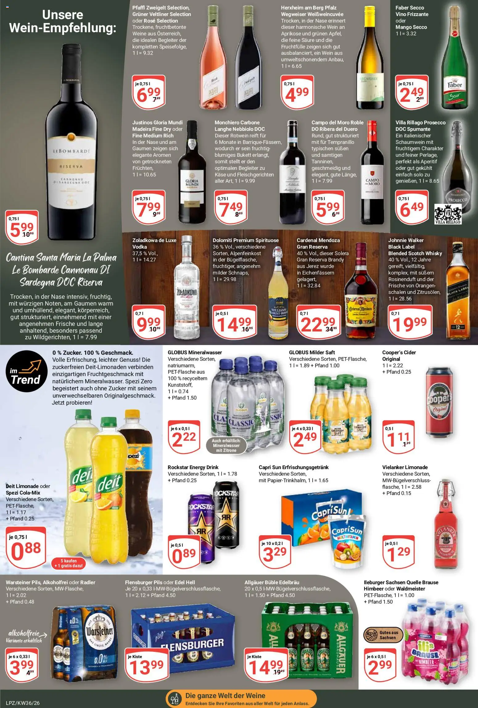 Globus Prospekt Leipzig – gültig ab 31.08.2026 | Seite: 18 | Produkte: Limonade, Mineralwasser, Flensburger, Radler
