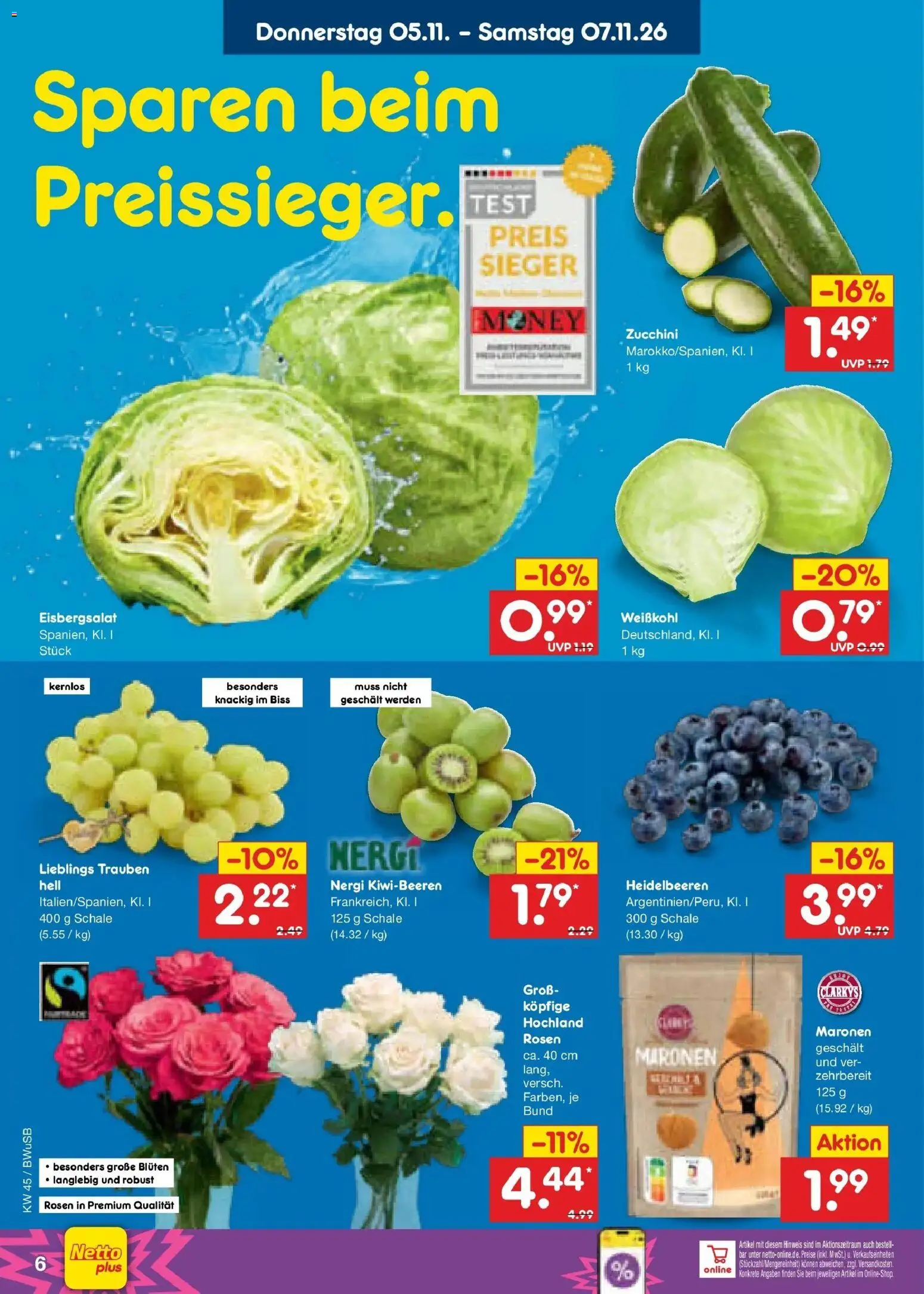 Netto Marken-Discount Prospekt Bielefeld (ab 02.11.2026) » Angebote | Seite: 53 | Produkte: Trauben, Eisbergsalat, Heidelbeeren, Zucchini