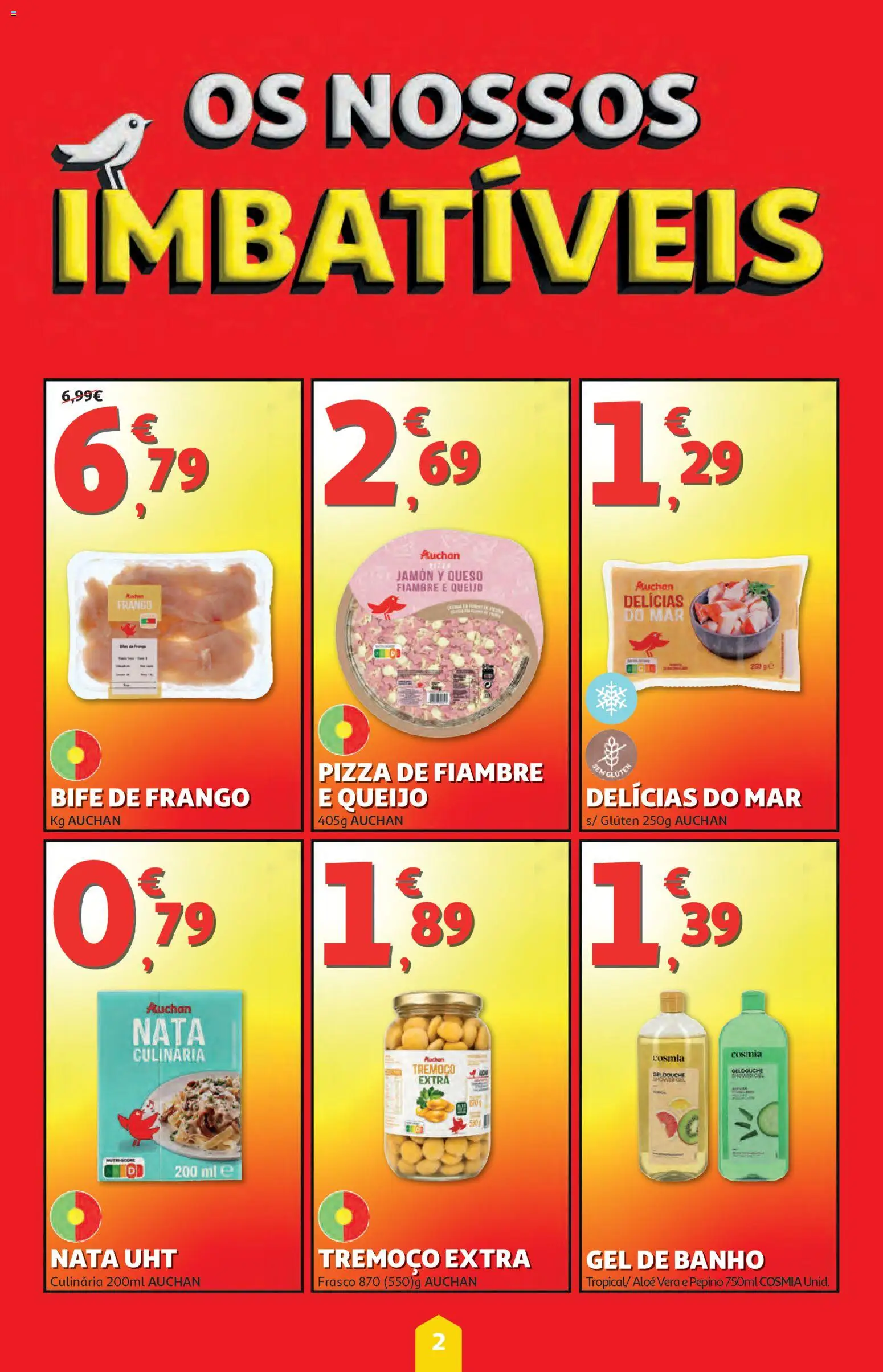 Auchan folheto │ válido de 11.06.2026 | Página: 2 | Produtos: Frango, Gel de banho, Banho, Pizza