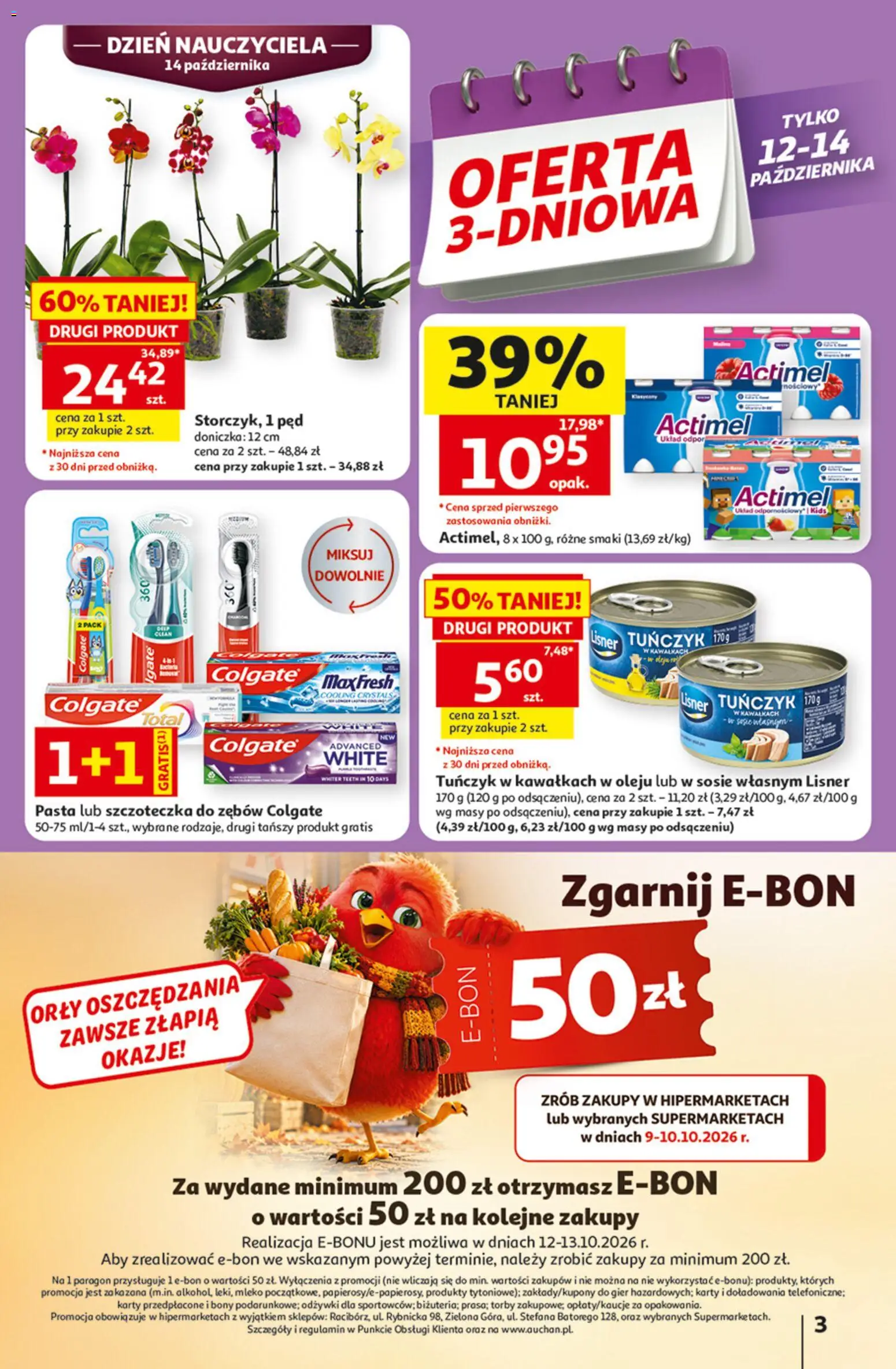 Auchan gazetka - Hipermarket od 08.10.2026 | Strona: 3 | Produkty: Tuńczyk, Doniczka, Mleko, Szczoteczka do zębów