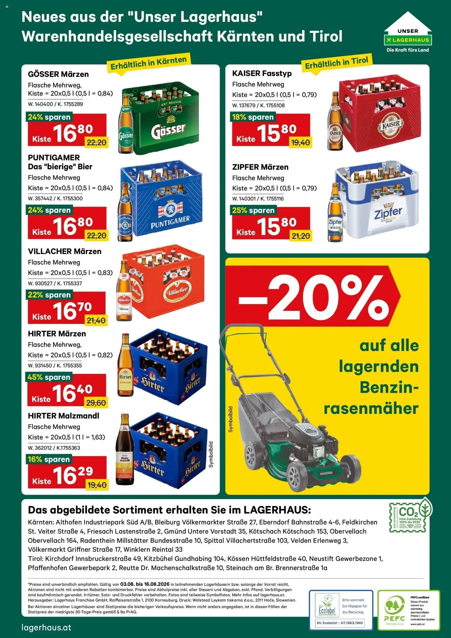 Lagerhaus - Wochen Angebote gültig ab 03.08.2026 | Seite: 8 | Produkte: Rasenmäher, Bier