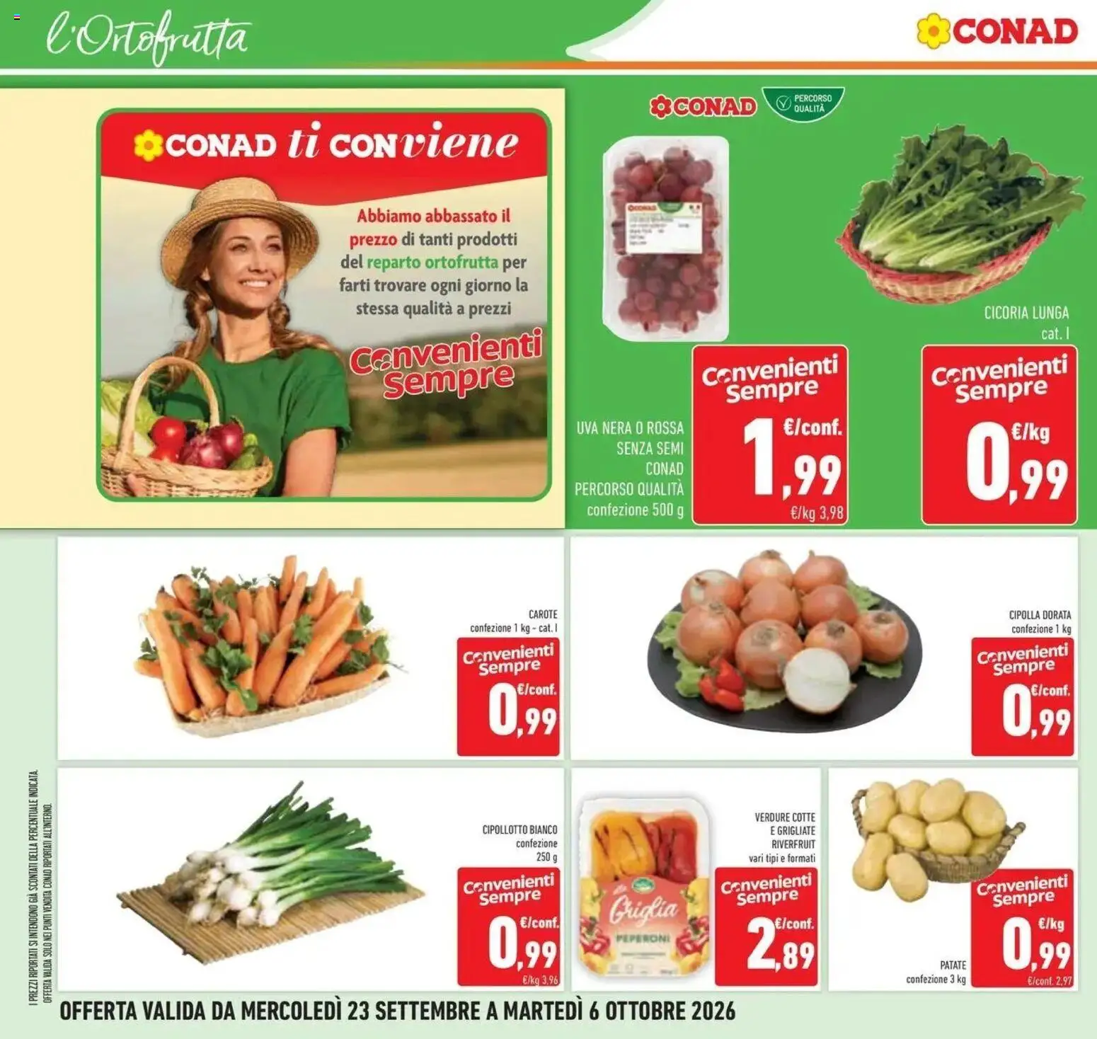 Volantino Conad del 23/09/2026 | Pagina: 14 | Prodotti: Patate, Carote, Cipolla, Uva