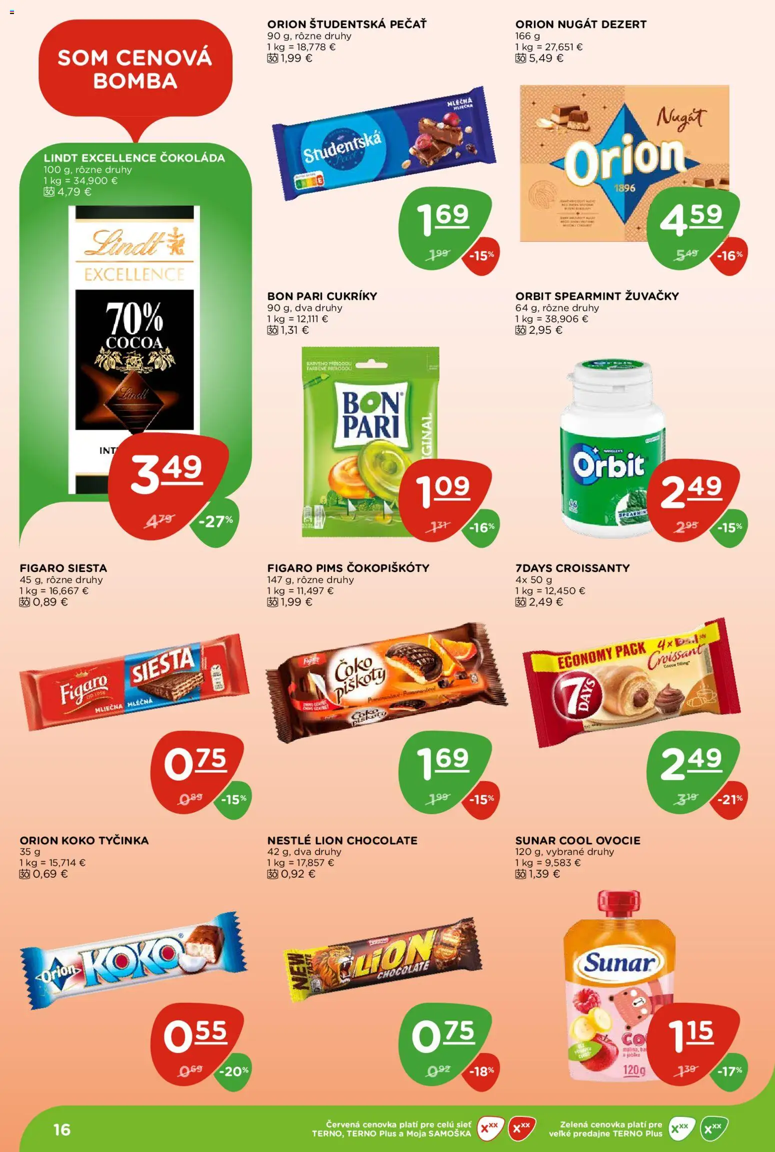 Nové Terno akcie – leták je platný od 20.08.2026 | Strana: 16 | Produkty: Piškóty, Cukríky, Žuvačky, Dezert