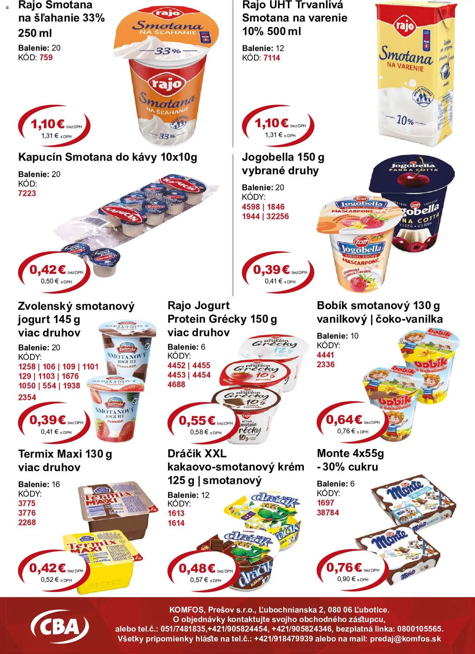 Nové CBA Komfos akcie – leták je platný od 21.08.2026 | Strana: 2 | Produkty: Smotana, Termix, Smotana na varenie, Krém