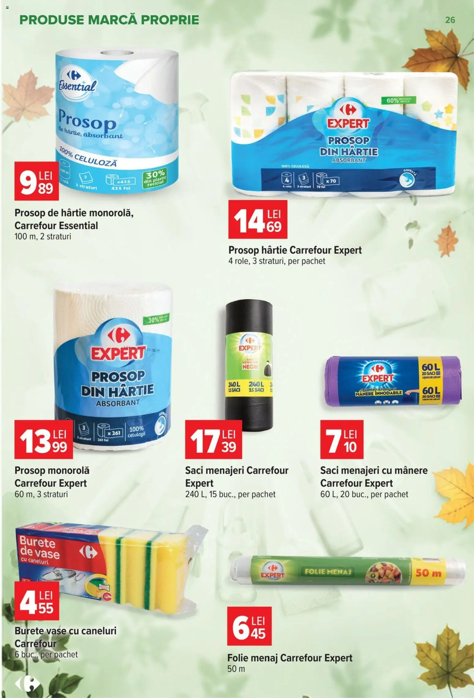 Noul catalog Carrefour – valabil de la 30.09.2026 | Pagină: 26 | Produse: Mânere, Prosop monorolă, Saci menajeri, Burete
