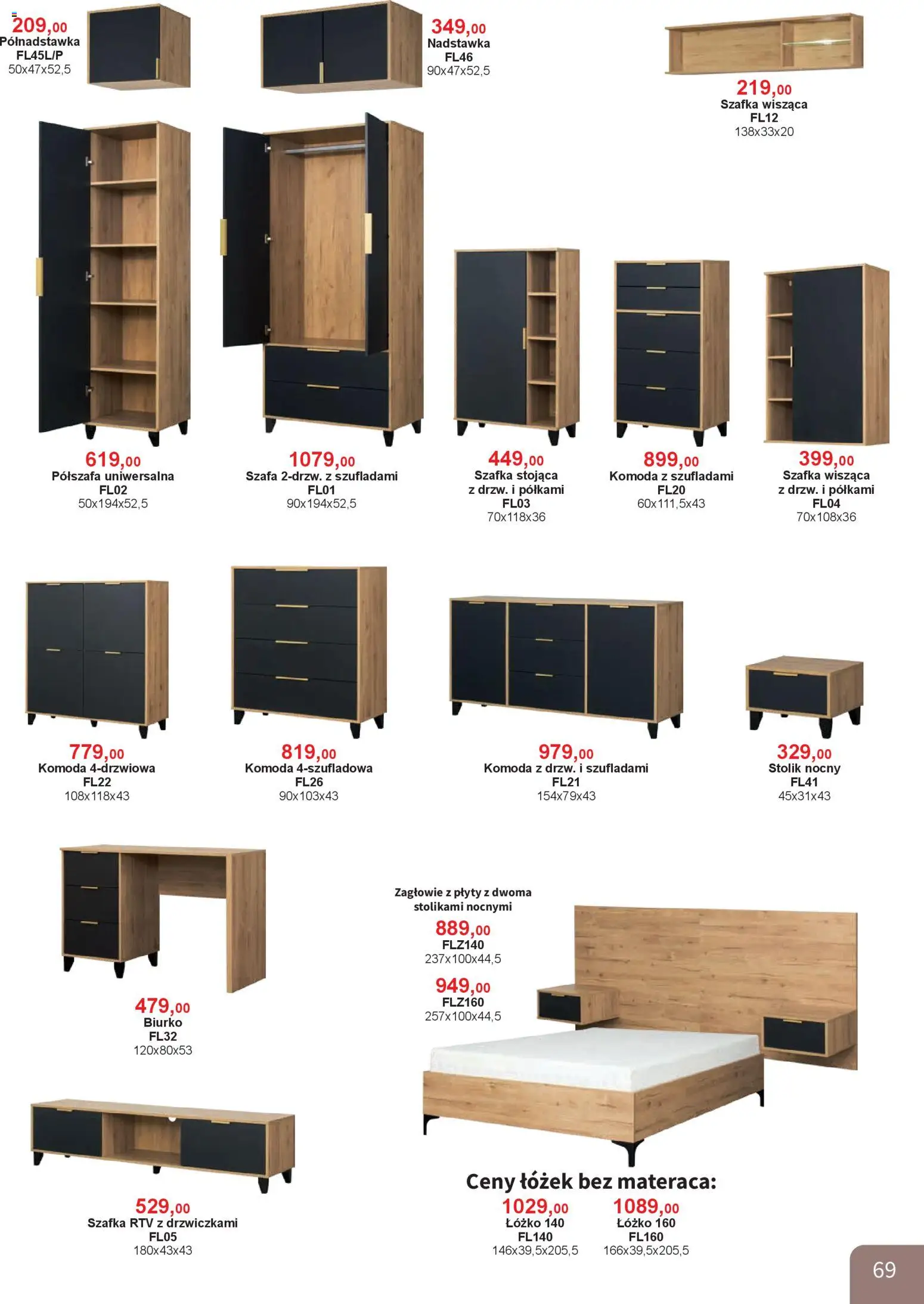 Bodzio Katalog od 01.04.2026 | Strona: 69 | Produkty: Łóżko, Komoda, Biurko, szafka RTV