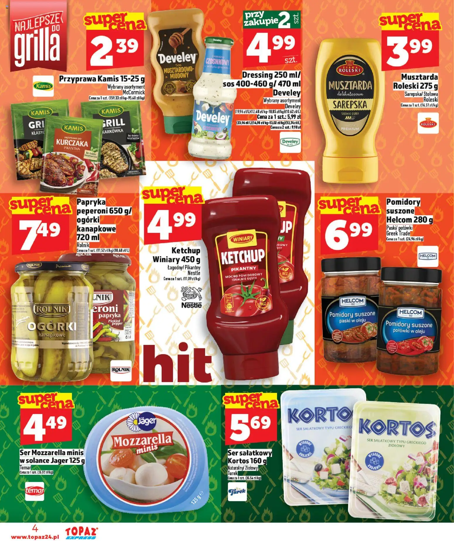 Topaz gazetka - Express od 16.04.2026 | Strona: 4 | Produkty: Grill, Musztarda, Ser, Ogórki