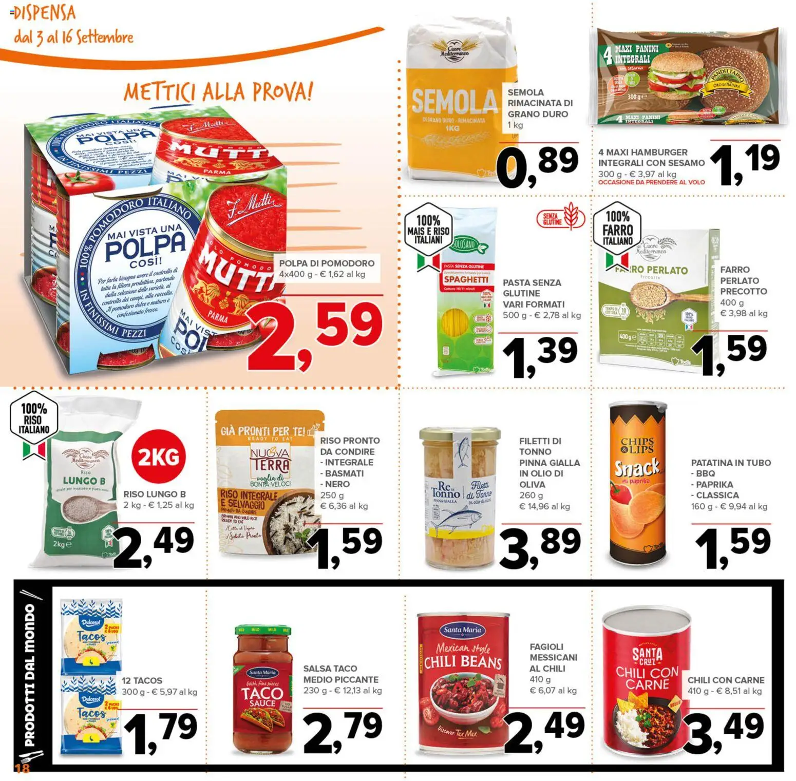Volantino Todis del 03/09/2026 | Pagina: 18 | Prodotti: Fagioli, Pomodoro, Olio, Tubo