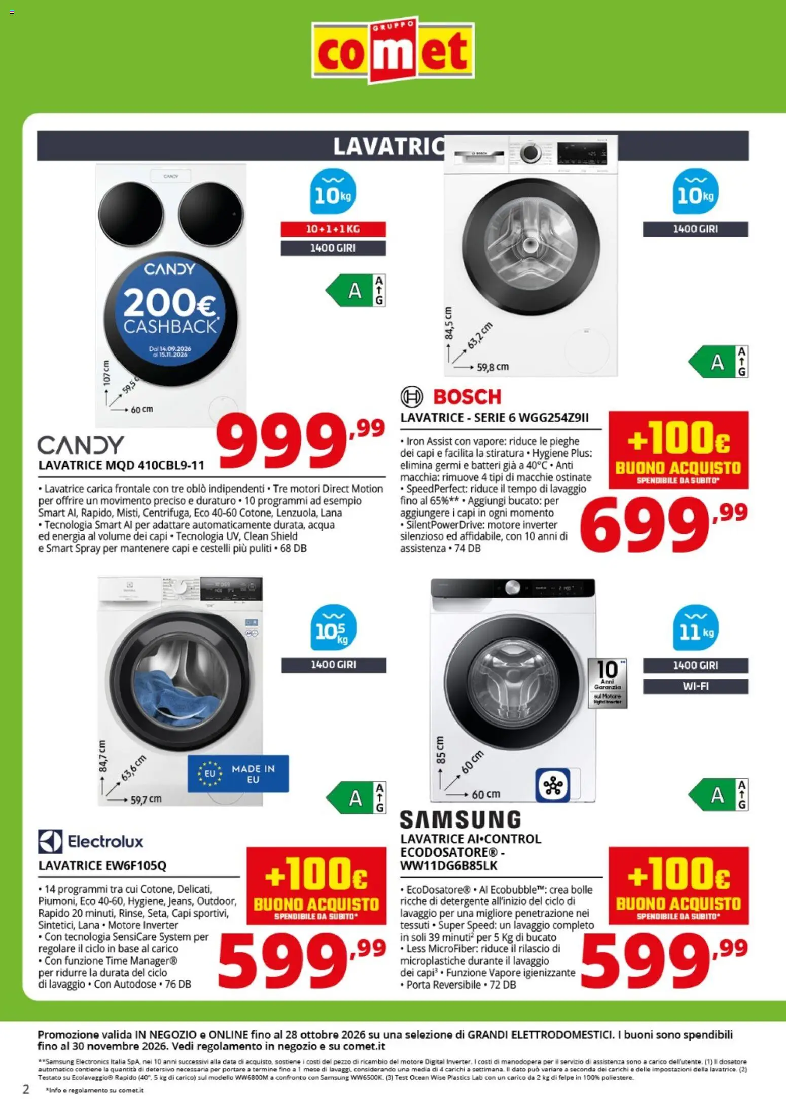 Volantino Comet del 09/10/2026 | Pagina: 2 | Prodotti: Detergente, Acqua, Lavatrice, Data