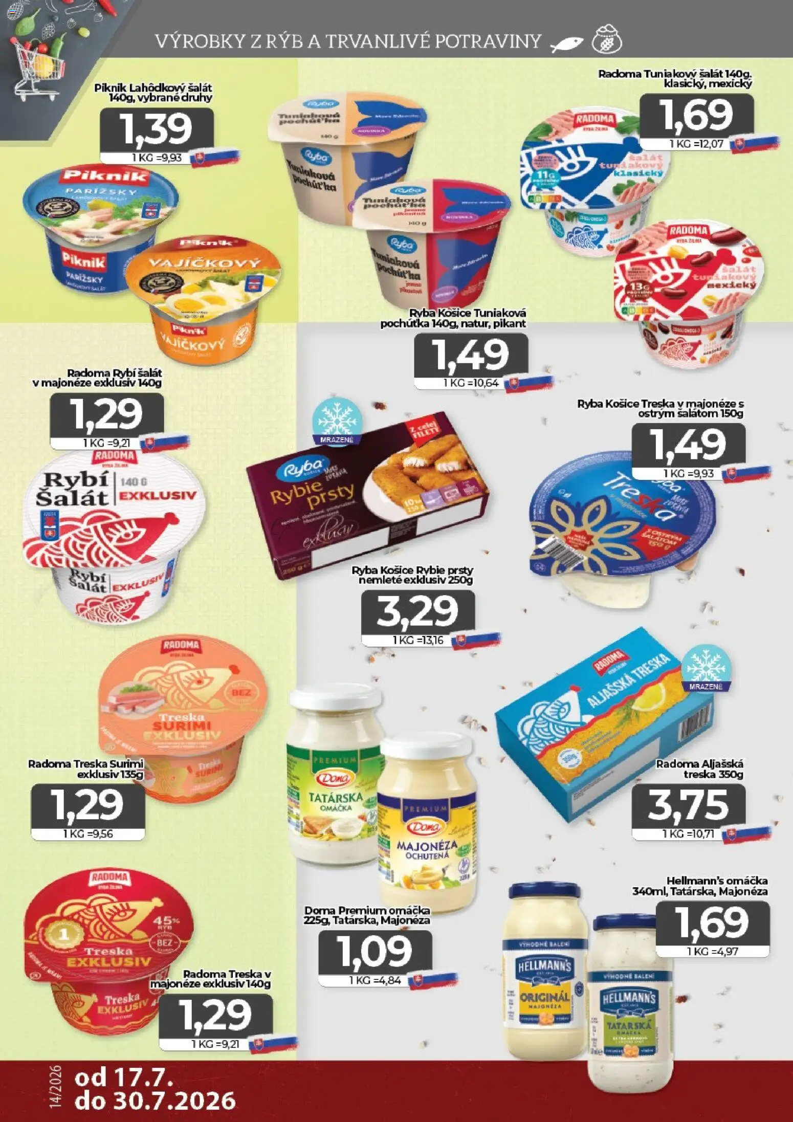 Nové CBA Komfos akcie – leták je platný od 17.07.2026 | Strana: 6 | Produkty: Ryba, Šalát, Omáčka, Treska