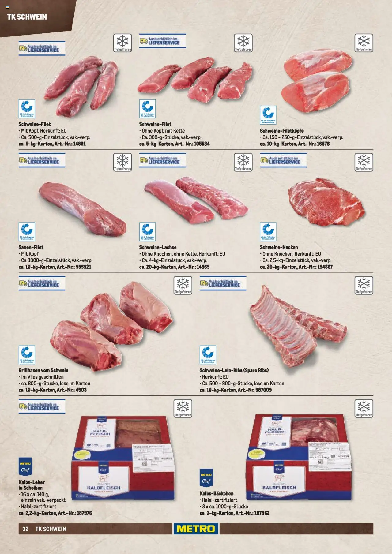 Metro  Fleischsortiment – gültig ab 01.05.2025 | Seite: 32 | Produkte: Spare ribs, Kalbsleber, Schweinefilet, Fleisch