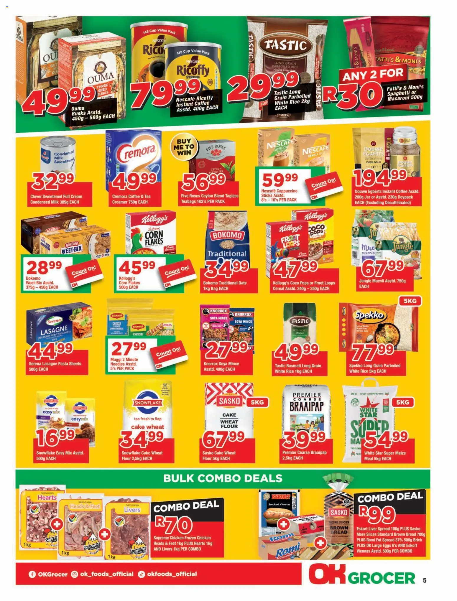 New OK Foods catalogue – valid from 25/08/2026 | Page: 5 | Products: Corn flakes, Noodles, Pasta, Instant coffee