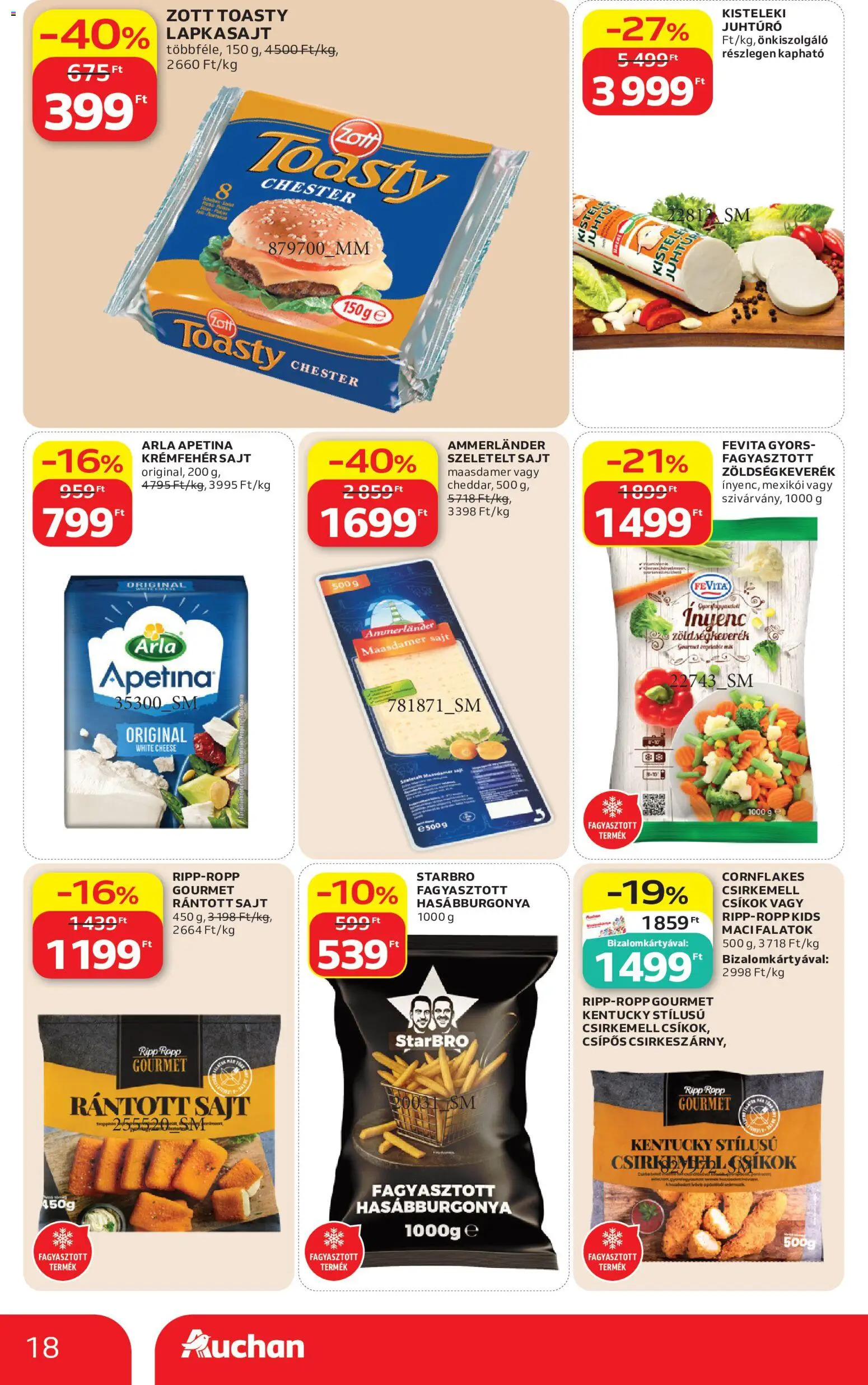 Auchan akciós ujság - amely érvényes a következő dátumtól: 2026.10.01. | Oldal: 18 | Termékek: Fagyasztott hasábburgonya, Sajt, Csíkok, Juhtúró