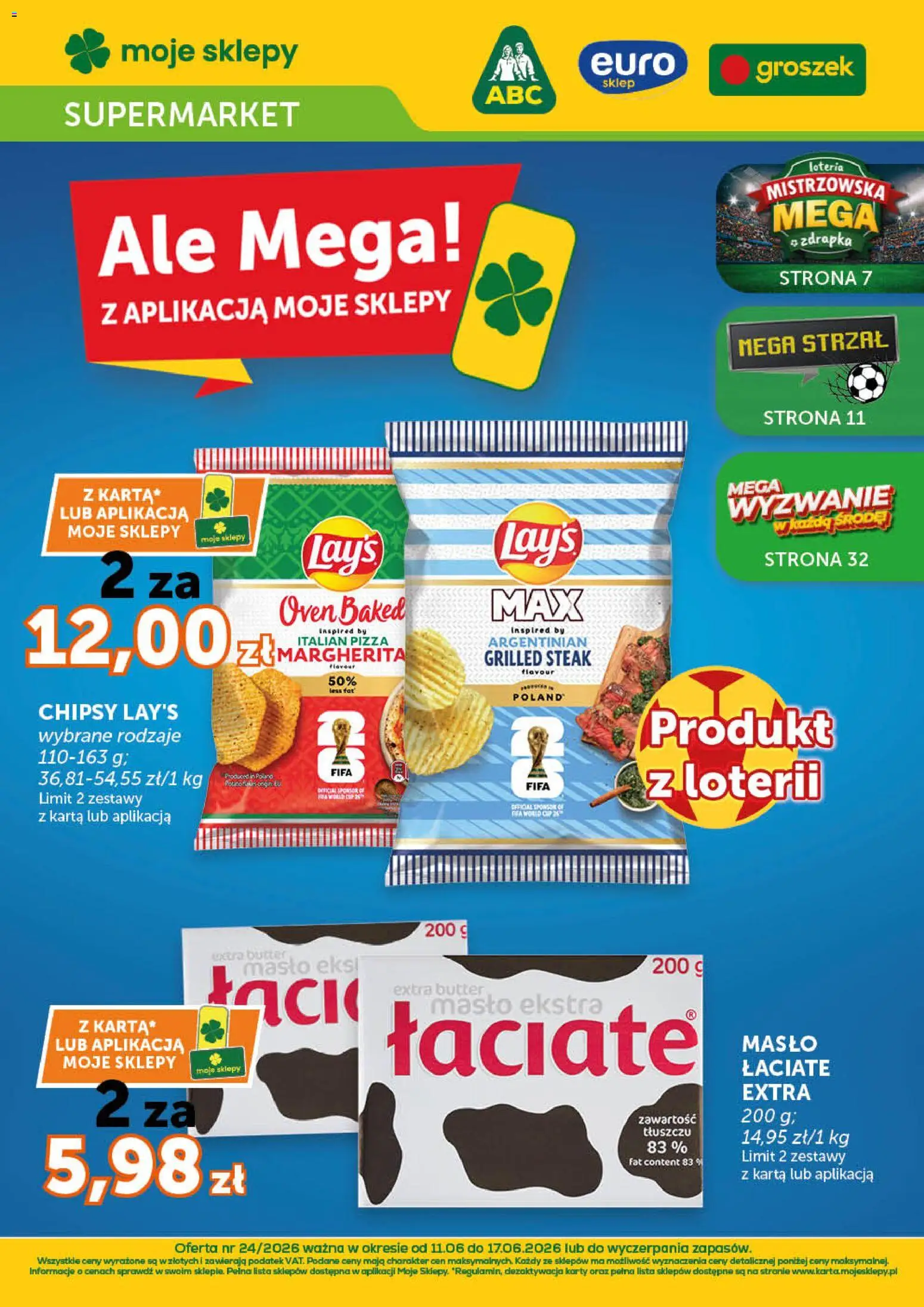 Groszek gazetka od 11.06.2026 | Strona: 1 | Produkty: Karta, Chipsy, Masło, Pizza