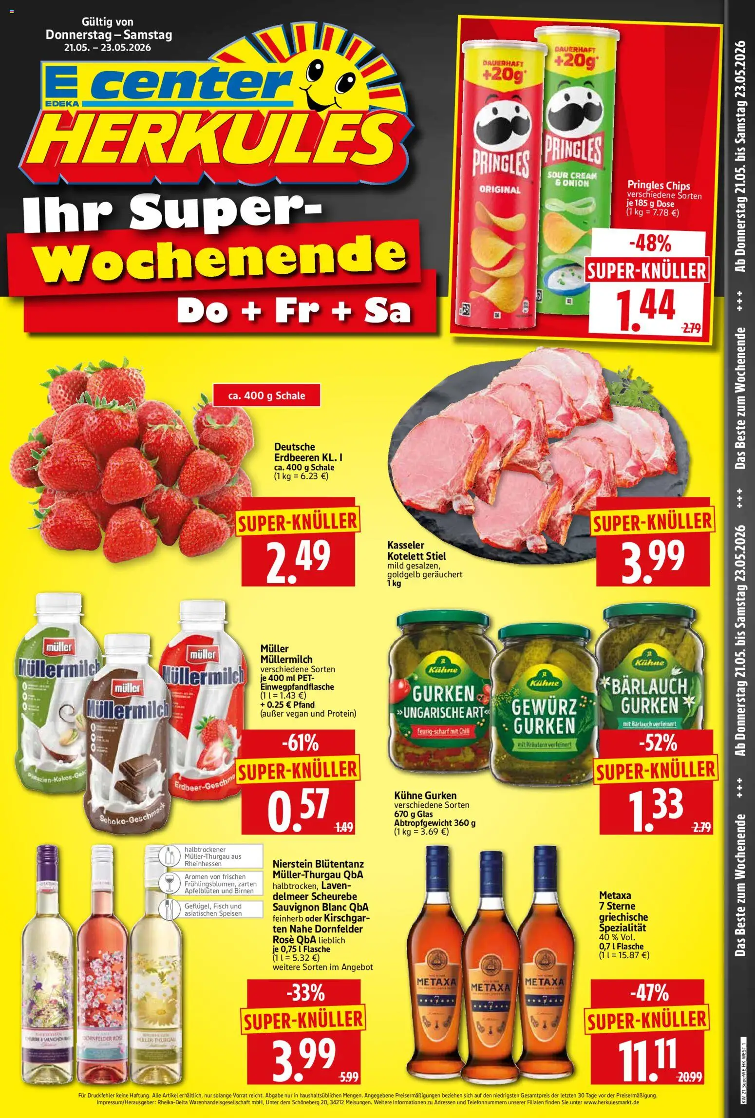 HERKULES Sonderbeilage – gültig ab 21.05.2026 | Seite: 1 | Produkte: Metaxa, Müllermilch, Chips, Gurken
