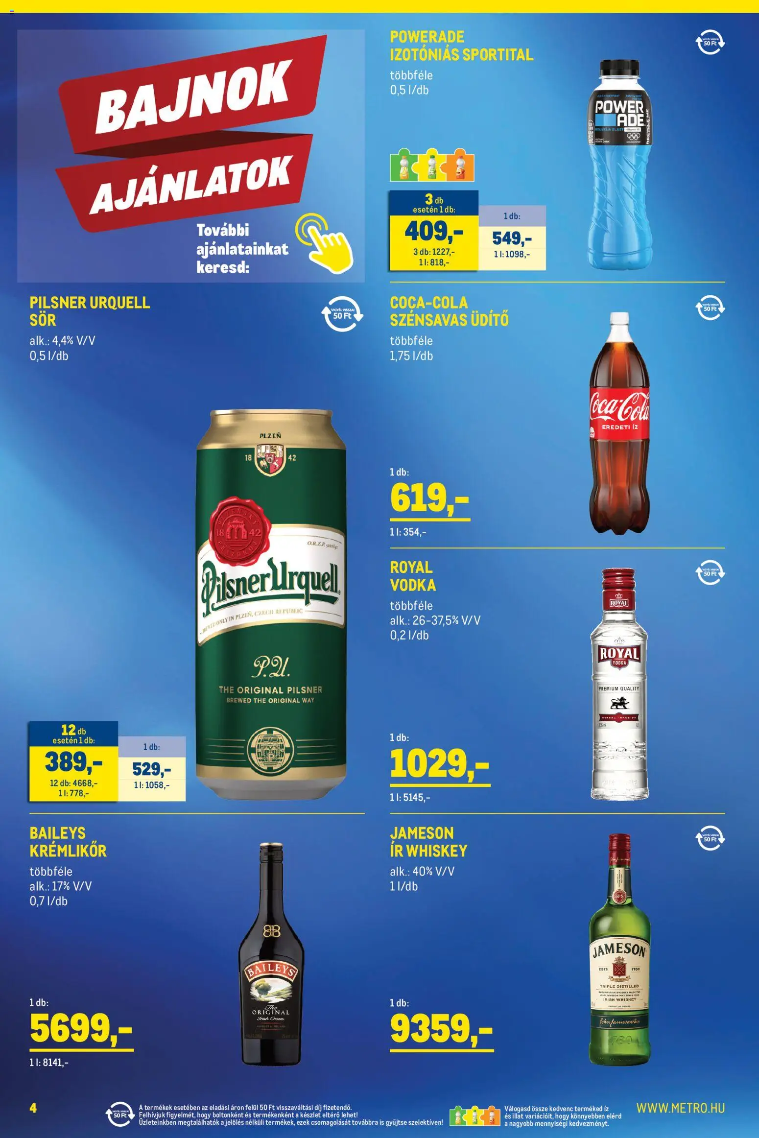 Metro akciós ujság - amely érvényes a következő dátumtól: 2026.11.02. | Oldal: 4 | Termékek: Whiskey, Sportital, Vodka, Só