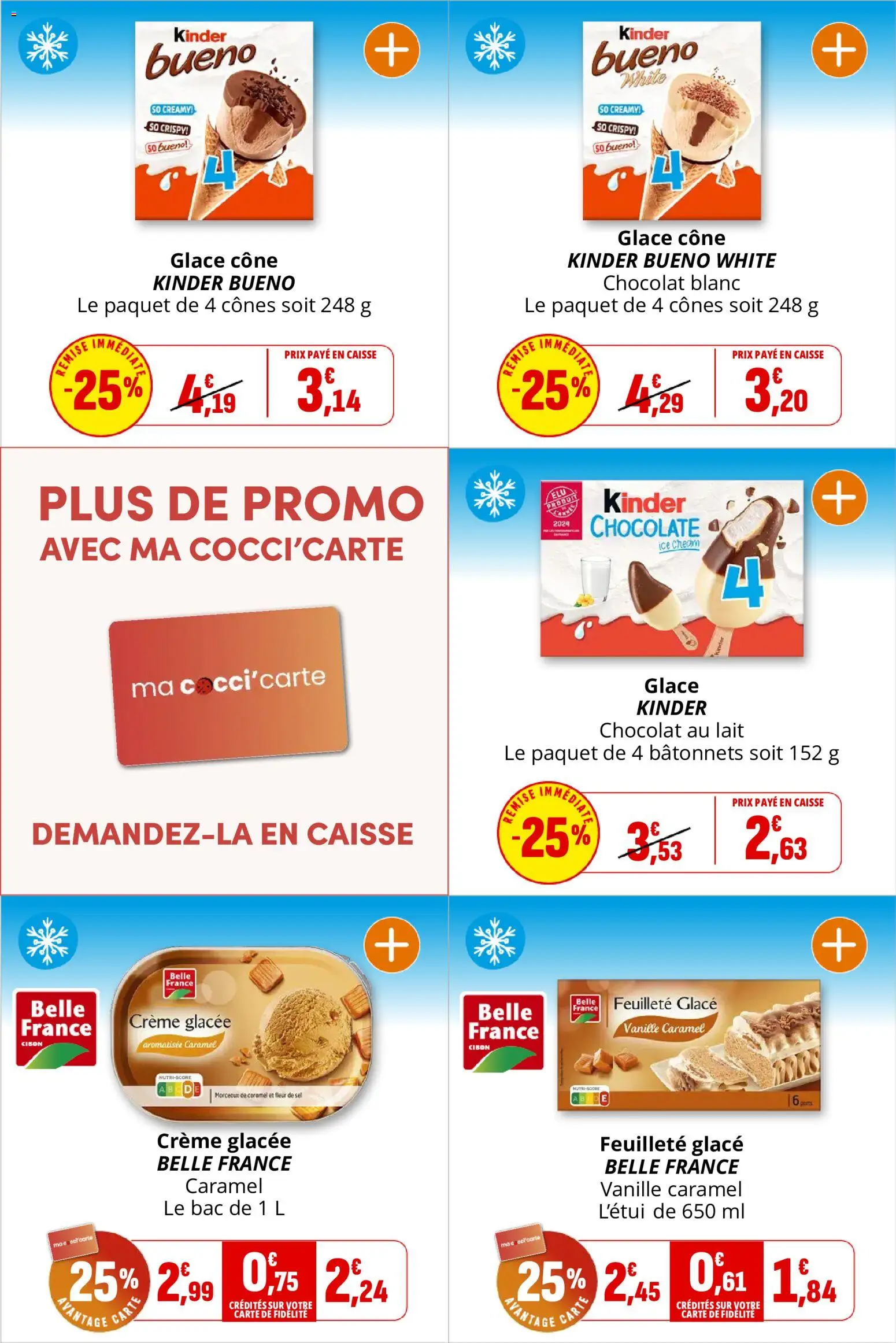 {H1} | Page: 9 | Produits: Sel, Kinder Bueno, Cônes, Lait