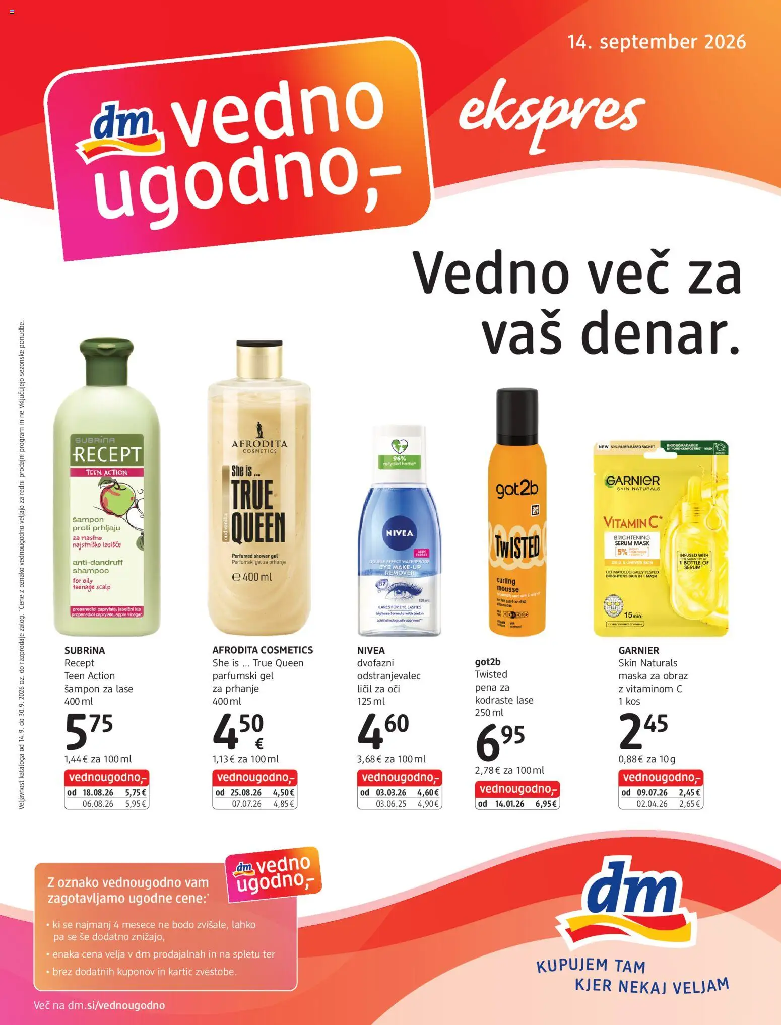 Novi DM Drogerie Markt katalog ponudbe – veljaven od 14.09.2026 | Stran: 1 | Izdelki: Maska za obraz, Kis, Jabolčni kis, Maska