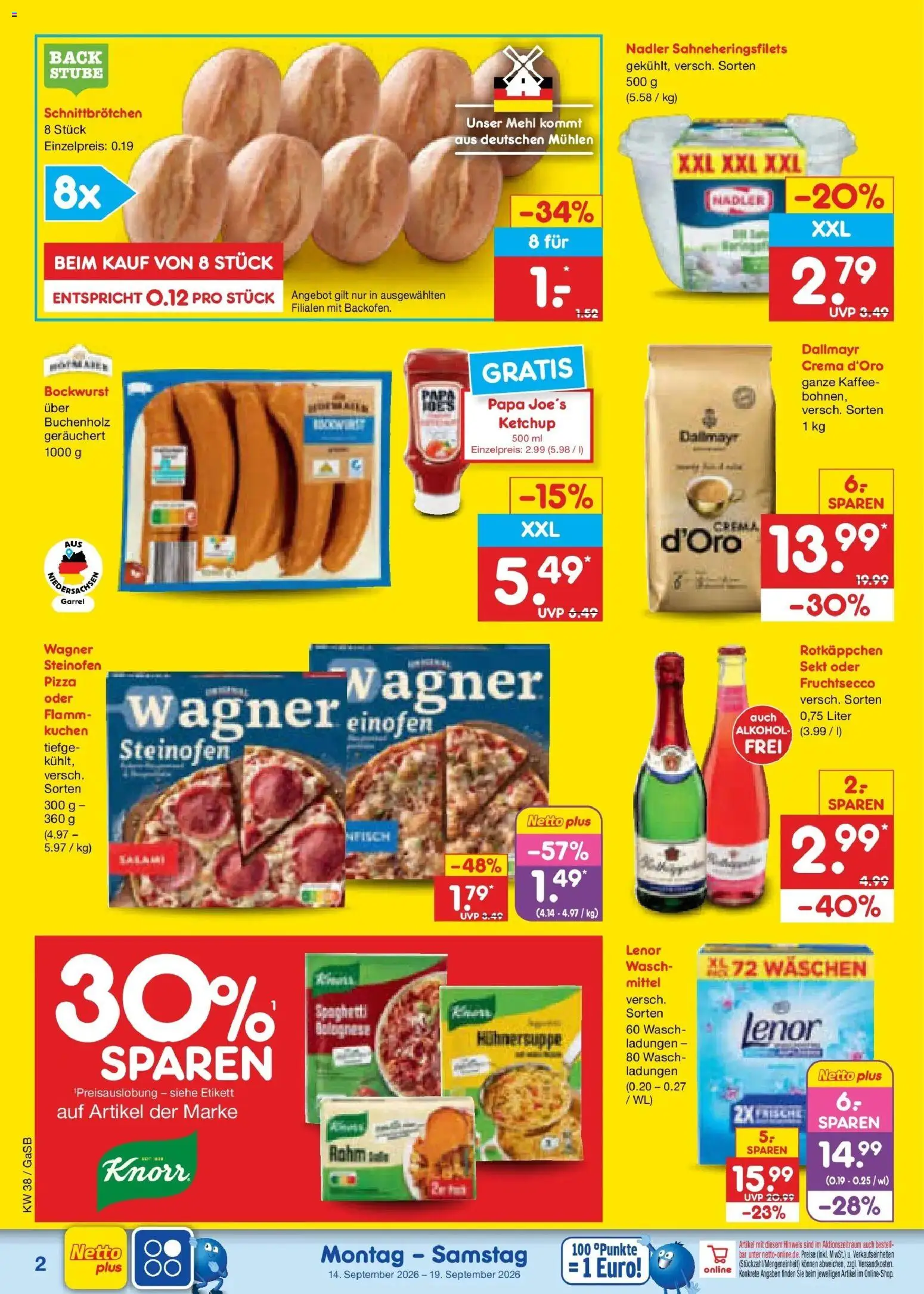 Netto Marken-Discount Prospekt Oldenburg – gültig ab 14.09.2026 | Seite: 2 | Produkte: Knorr, Alkohol, Rotkäppchen, Ketchup