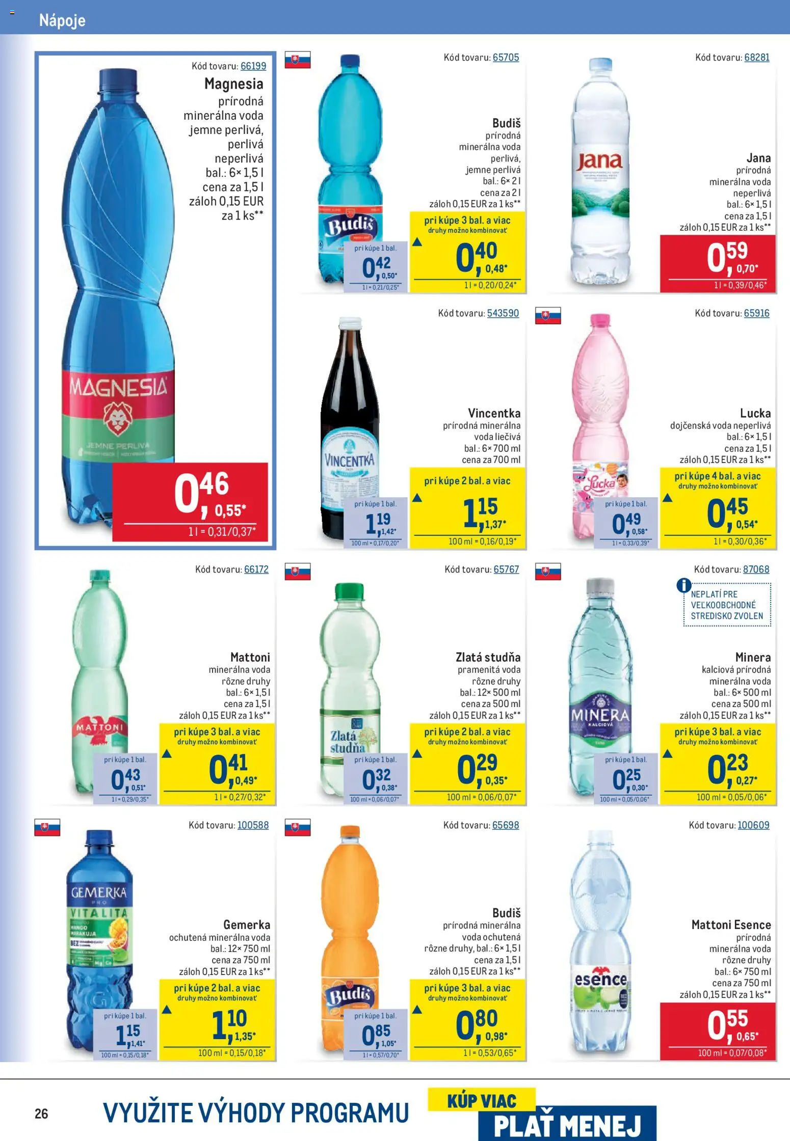 Nové Metro akcie – leták je platný od 20.05.2026 | Strana: 26 | Produkty: Budiš, Mattoni, Voda, Minerálna voda