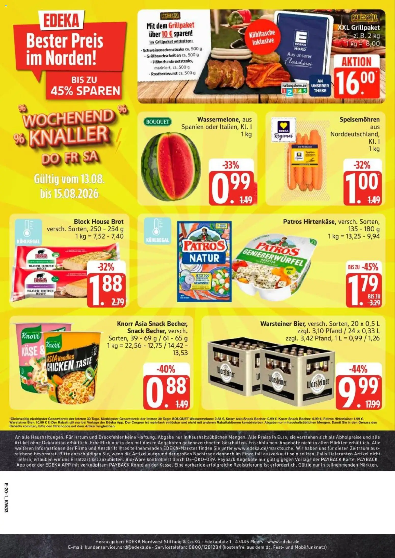 Edeka Prospekt Hamburg – gültig ab 10.08.2026 | Seite: 28 | Produkte: Käse, Patros, Wassermelone, Brot