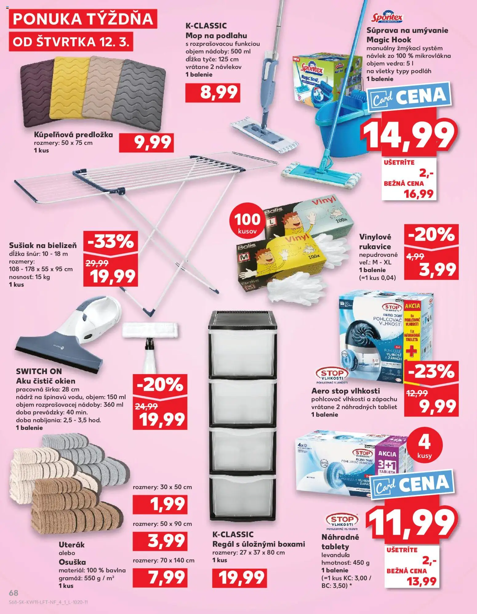 Nové Kaufland akcie – leták je platný od 12.03.2026 | Strana: 68 | Produkty: Regál, Pohlcovač vlhkosti, Čistič okien, Aku