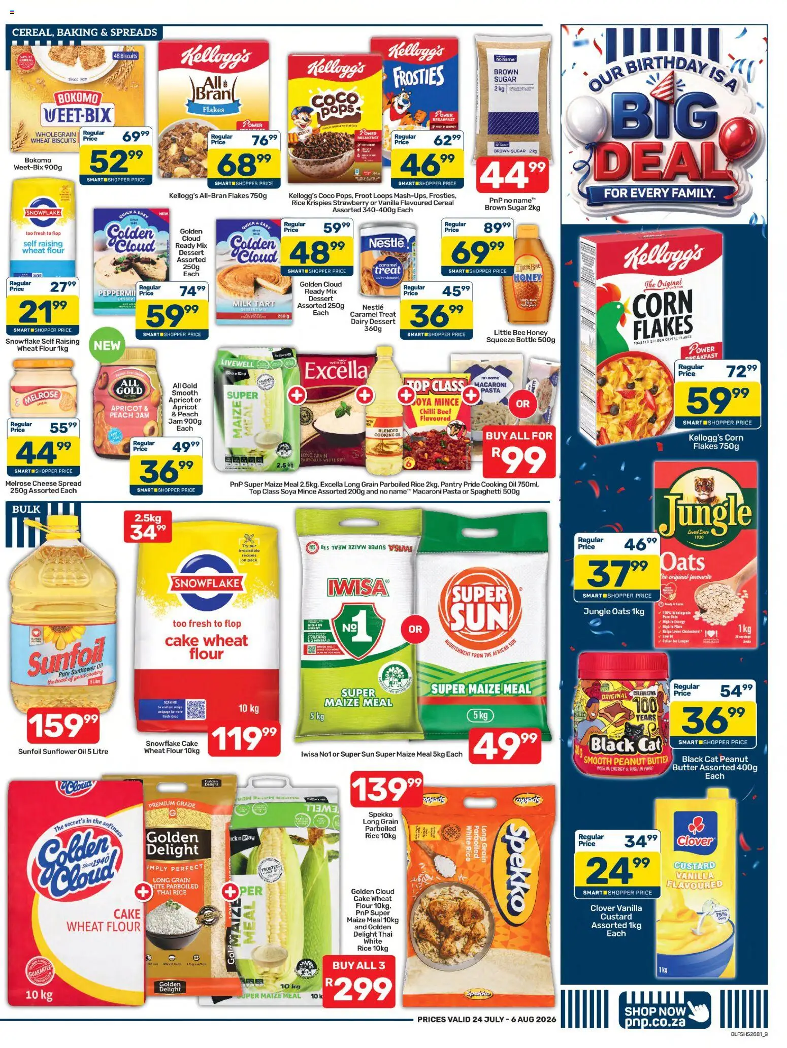 New Pick n Pay catalogue – valid from 24/07/2026 | Page: 9 | Products: Custard, Oats, Pasta, Sugar