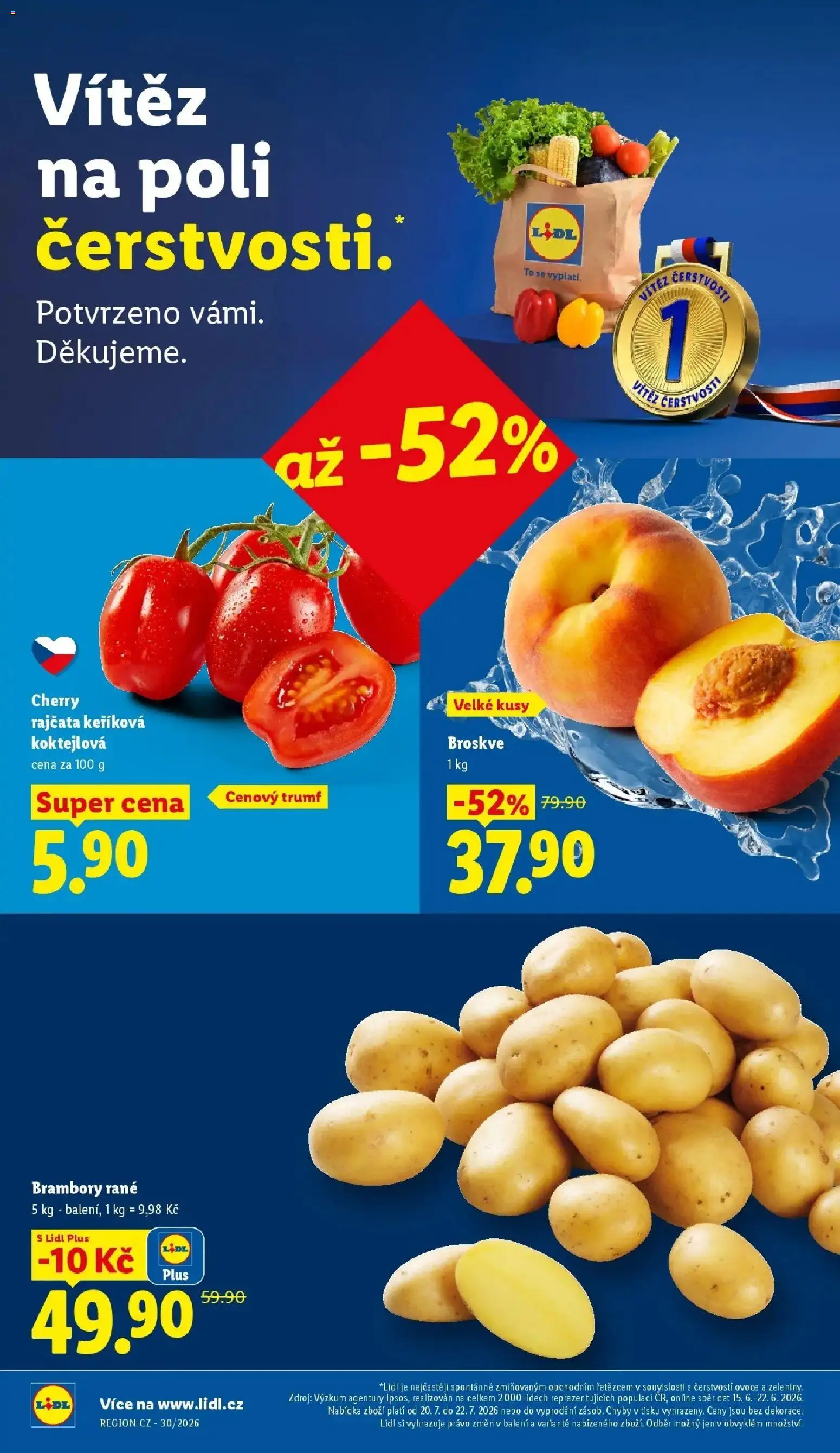 Lidl aktuální leták od 20.07.2026 | Strana: 12 | Produkty: Ovoce, Rajčata, Cherry rajčata, Broskve