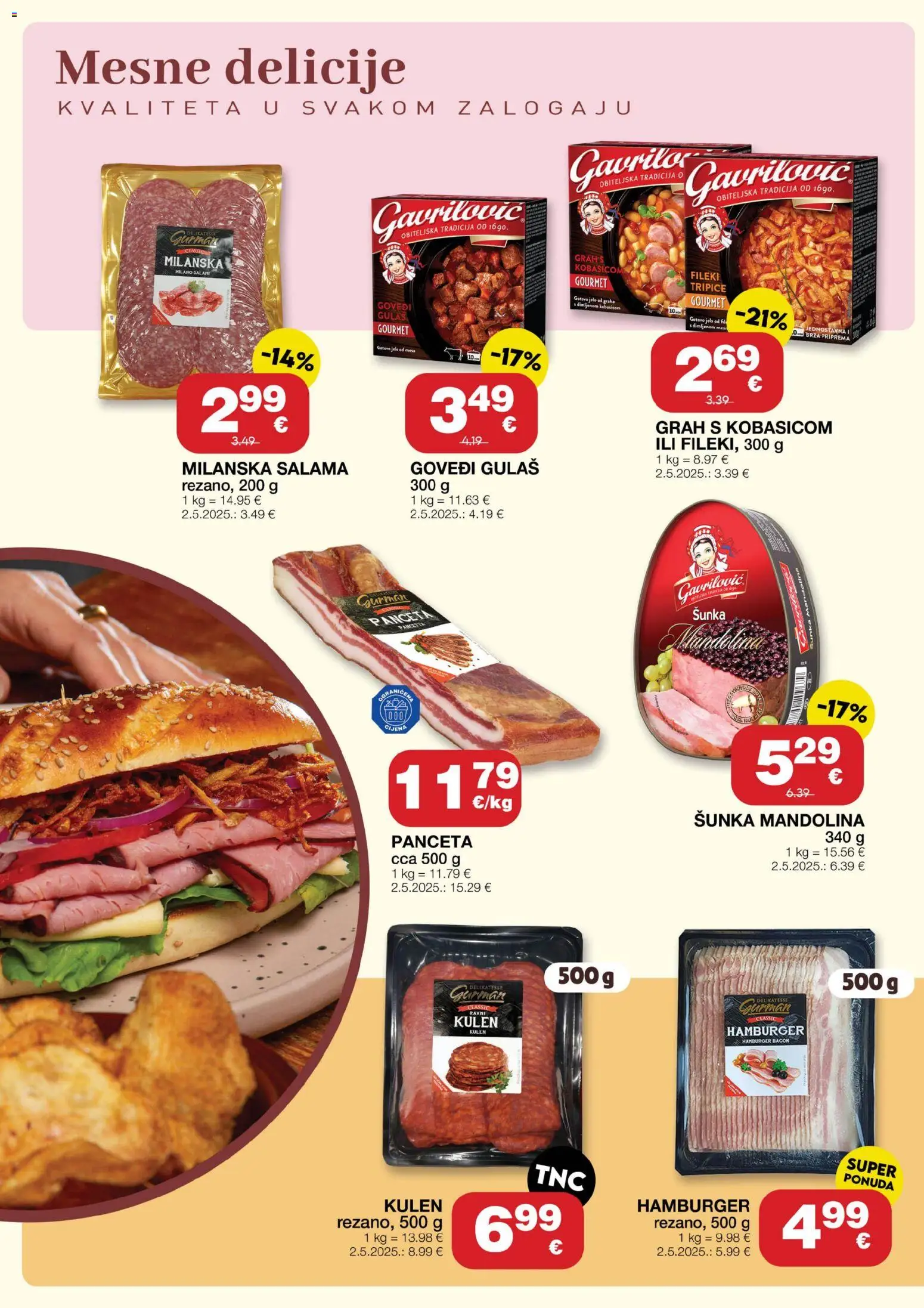 Stanić Diskont katalog | vrijedi od 28.05.2026 | Stranica: 6 | Proizvodi: Grah, Hamburger, Kulen, Panceta