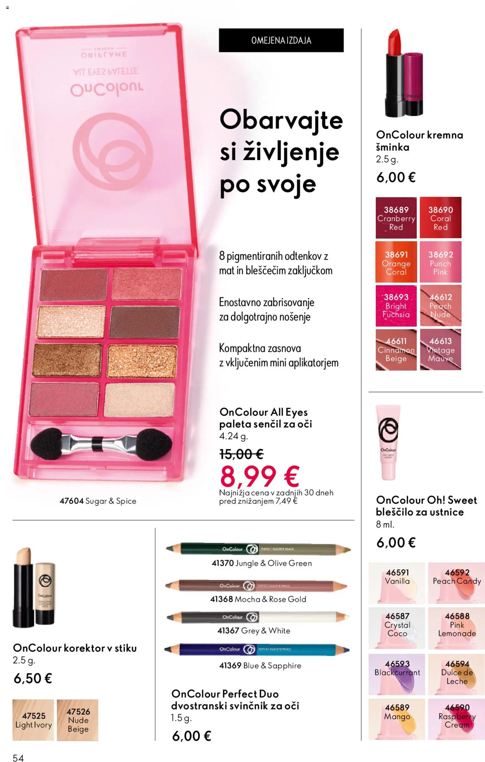 Novi Oriflame katalog ponudbe – veljaven od 22.04.2026 | Stran: 54 | Izdelki: Paleta senčil, Korektor, Olive, Mango
