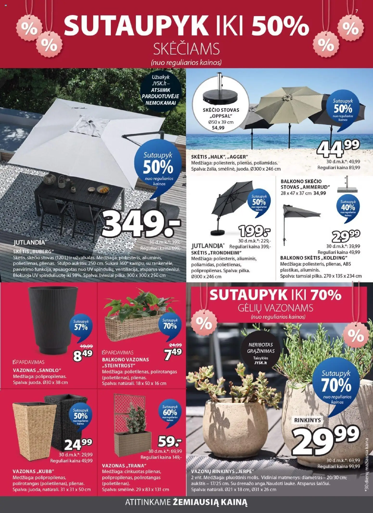 JYSK akcijos nuo 16.06.2026 | Puslapis: 7 | Prekių: Balkono vazonas, Skėtis, Vazonas, Stovas