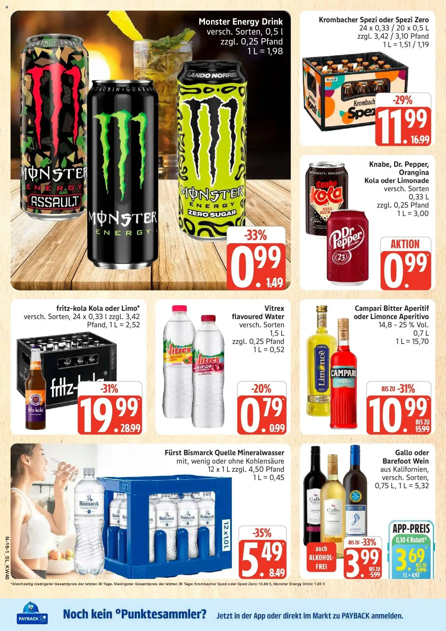 Edeka Prospekt Schleswig (ab 28.09.2026) » Angebote Online | Seite: 16 | Produkte: Campari, Merlot, Mineralwasser, Monster