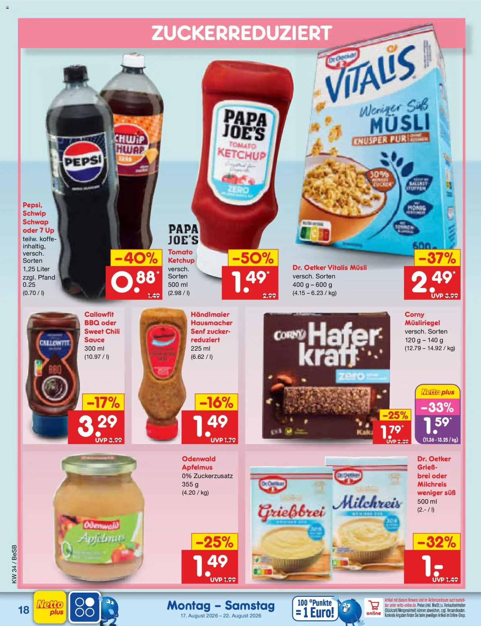 Netto Marken-Discount Prospekt – gültig ab 17.08.2026 | Seite: 24 | Produkte: Grieß, Chili, Ketchup, Apfelmus