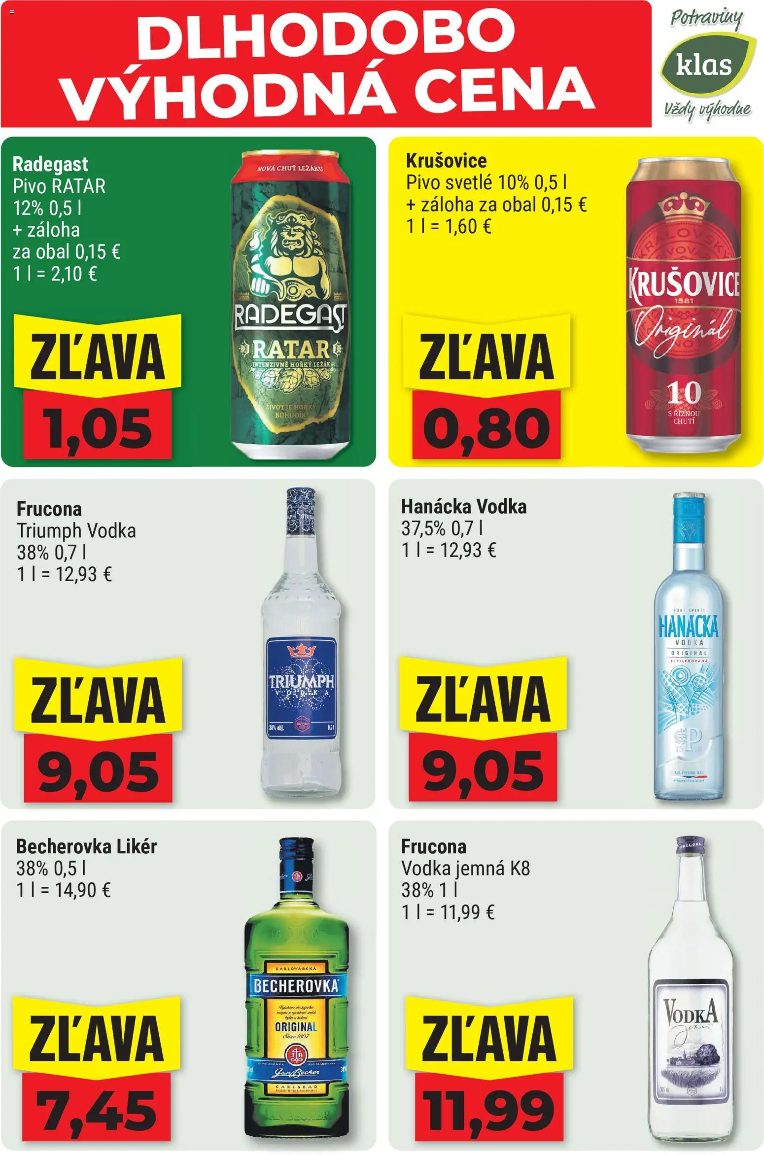 Nové Klas akcie – leták je platný od 10.08.2026 | Strana: 12 | Produkty: Becherovka, Pivo, Radegast, Krušovice