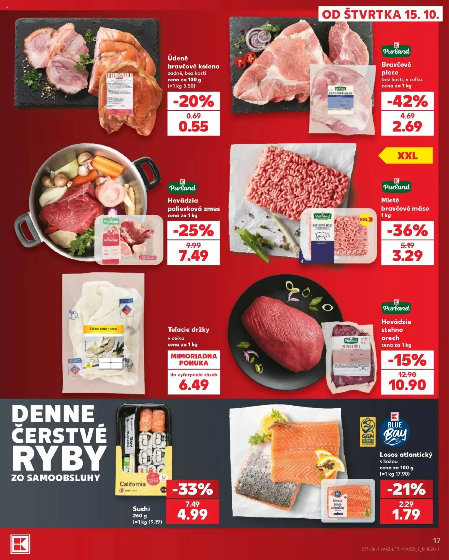 Nové Kaufland akcie – leták je platný od 15.10.2026 | Strana: 17 | Produkty: Ryby, Bravčové koleno, Sushi, Držky